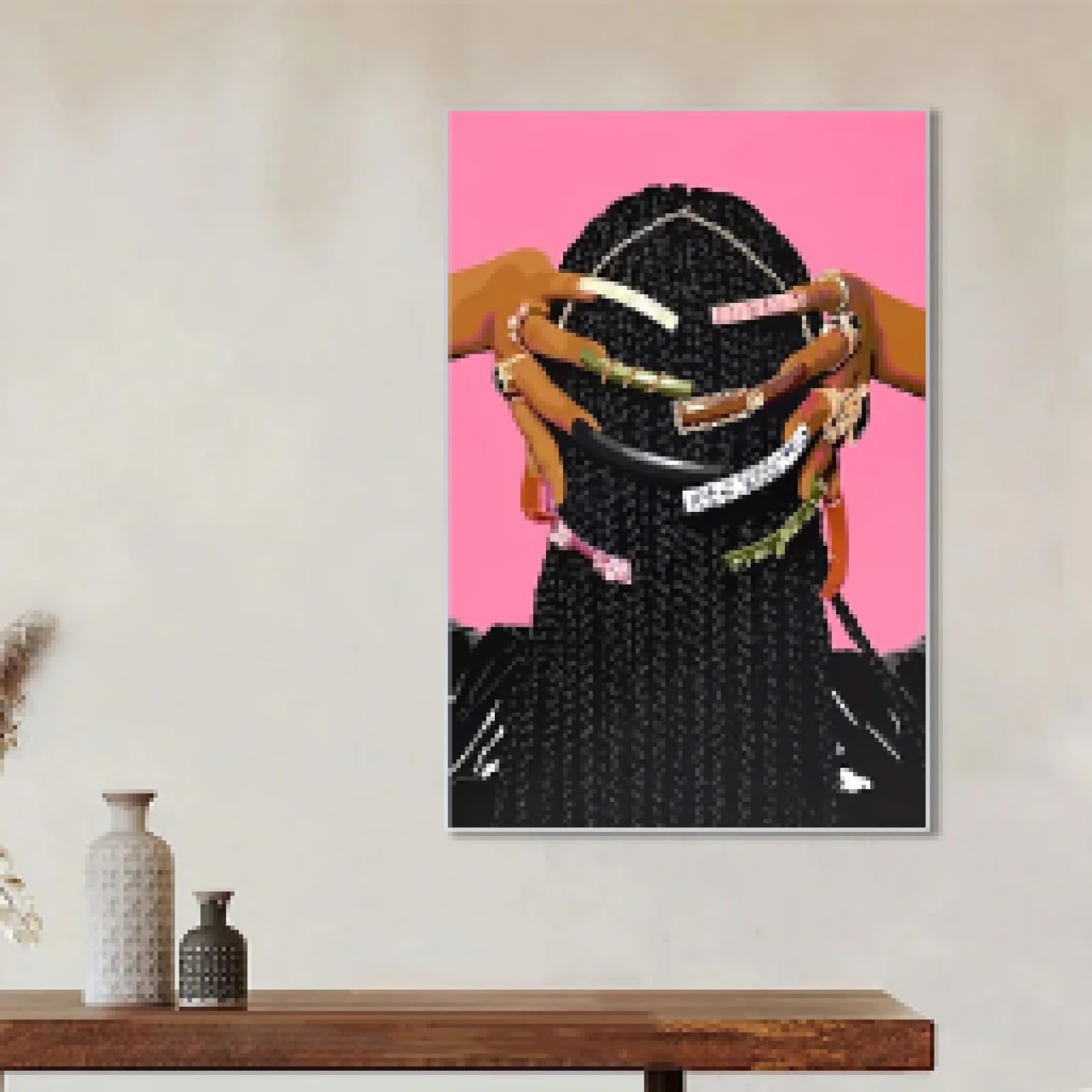 MAIMANG Pósteres modernos negros con hermosas trenzas de mujer, lienzo para pared, decoración elegante para el hogar y la sala de estar, marco de 60 x 80 cm.