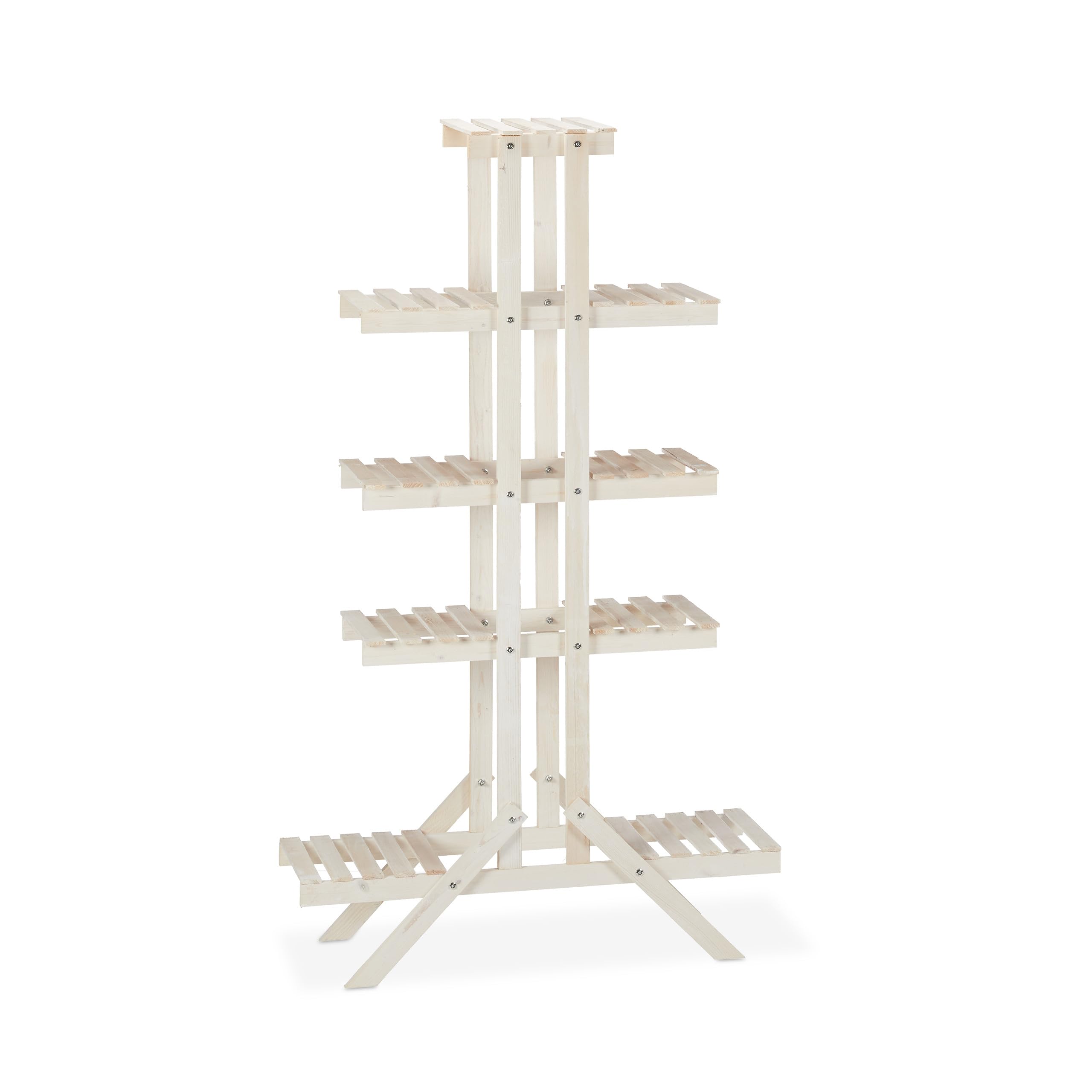 Relaxdays Soporte Plantas de Interior 5 Niveles, Madera, Blanco, 142x83x25 cm