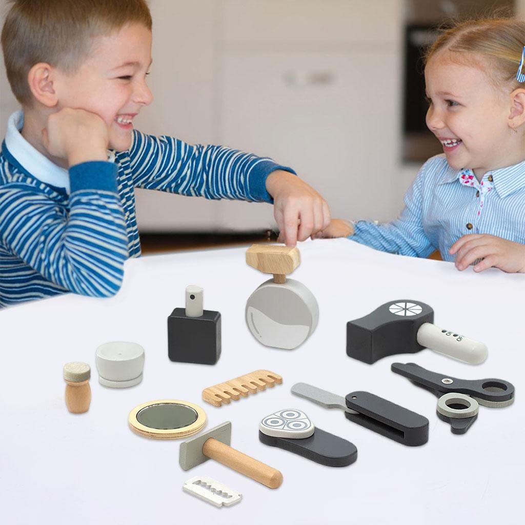 11 Pezzi Trucco Finto Bambini Set Accessori Make Up Giocattolo Legno Sicuro Pennelli Specchio Borsa Adatto per Bambine Gioco Creativo Party Regalo, Kit del Make up