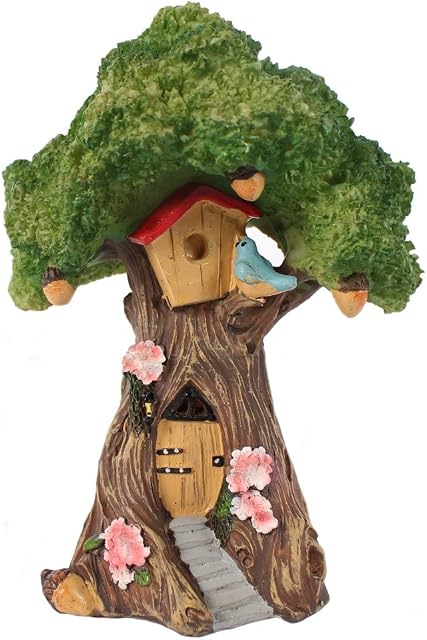 something different Fairy Garden Tree House, Resin, Brown/Green, 11.7 x 7.5 x 15.5 cm