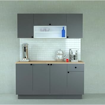 160 Cm Wooden Mdf Countertop Anthracite With Lid Ready Kitchen