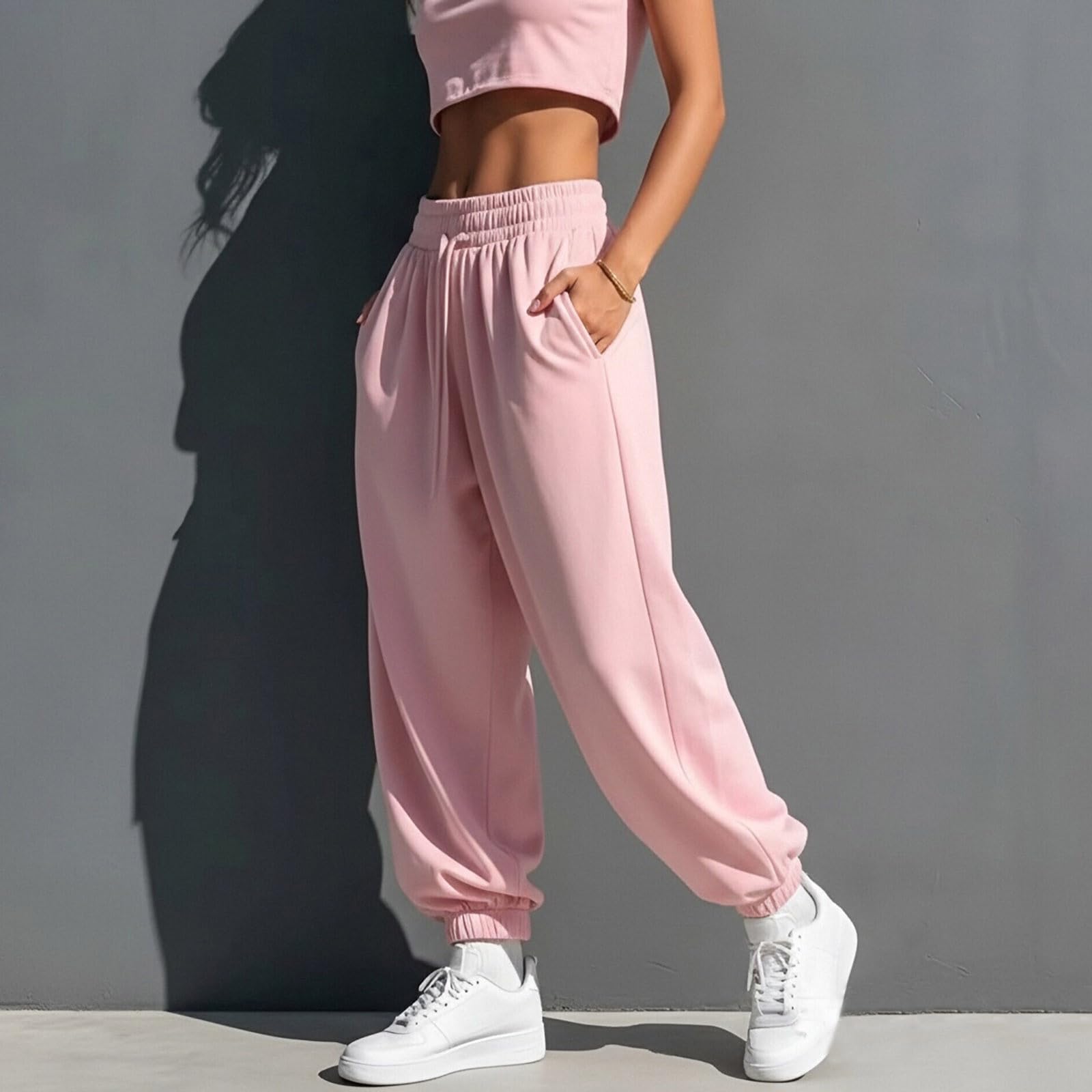 Generico Pantaloni Tuta Donna Pantaloni a Gamba Larga con Elastico in Vita Pantalone Jogger con Coulisse Comodi Pantlone Cotone Morbidi e Casual Pant Baggy Tinta Unita Pants Lunghi per Yoga e Fitness