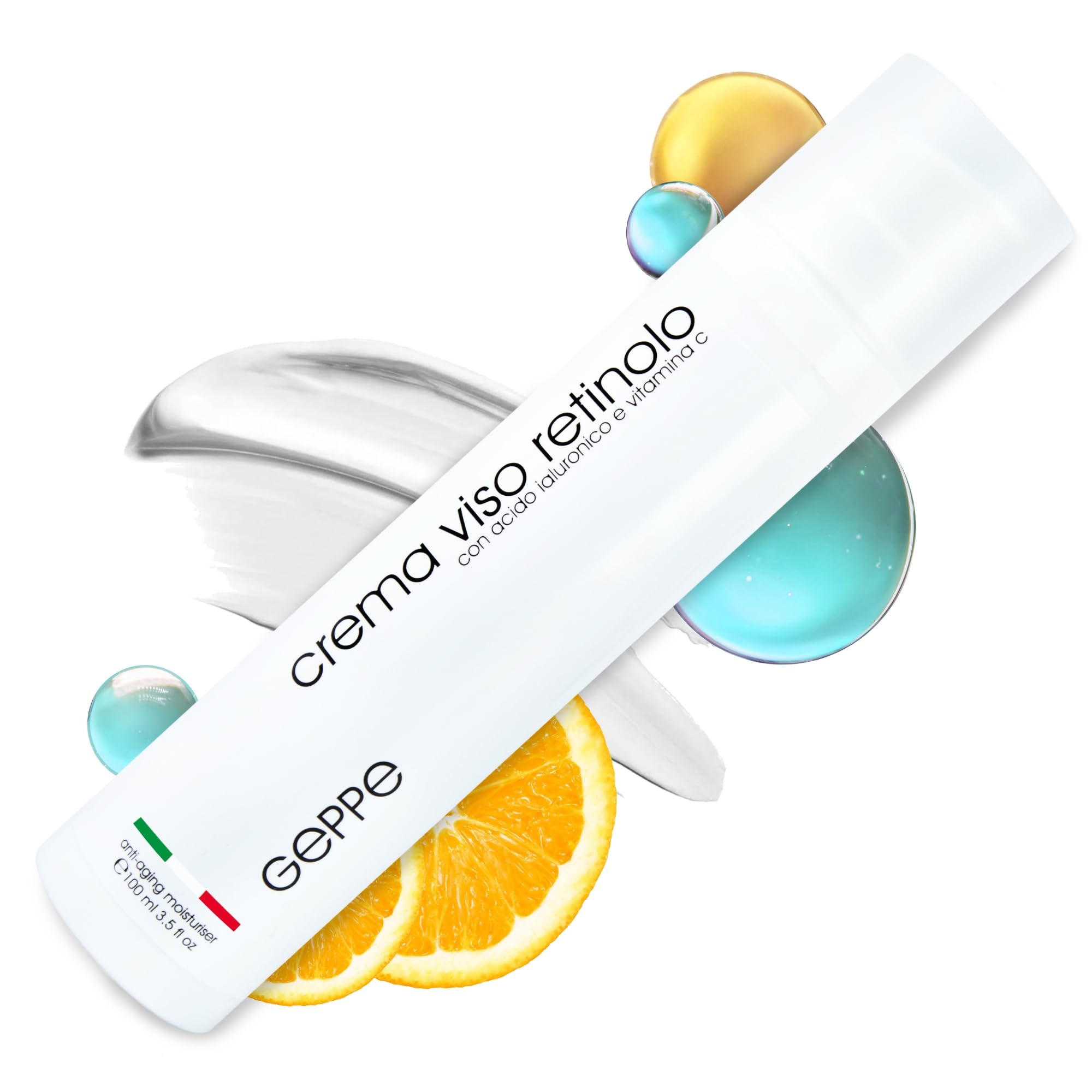 100ml. BIO Crema Retinolo Viso con Acido Ialuronico e Vitamina C - Crema Viso Antirughe Uomo e Donna Adatta come Crema Contorno Occhi - Crema Viso Idratante da Skincare Made in Italy
