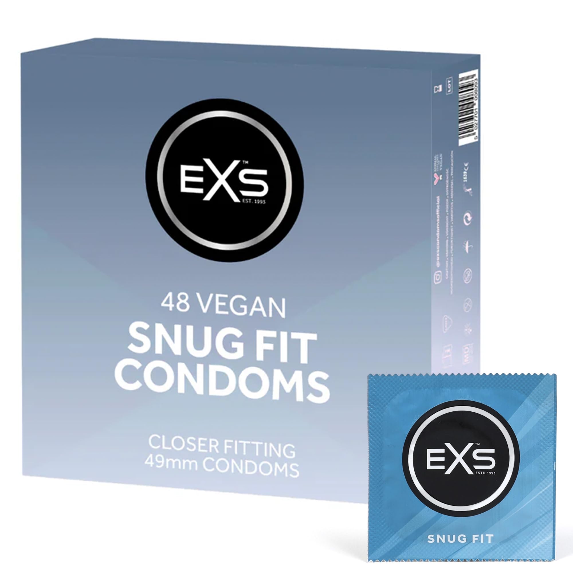 EXS | Preservativi Snug Fit | Lattice naturale e più aderenza, massima sicurezza | Vegan | 48 Pezzi