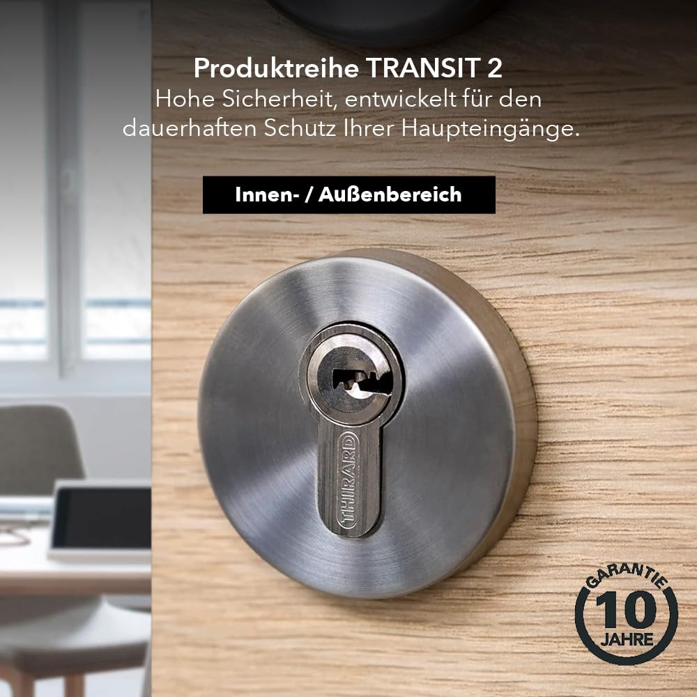 Transit 2 Schließzylinder 35 x 35 mm – Sicherheitssystem mit Nickel-Finish – für Eingangstür – Notfunktion – hergestellt in Frankreich – Lieferung mit 5 langen Schlüsseln THIRARD
