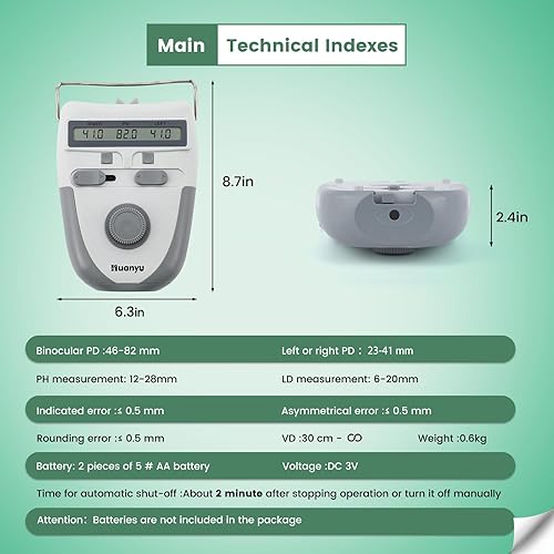 Miniatura 5 de Huanyu Pupilómetro óptico 1.811-3.228 in con función de memoria Medidor digital PD&PH y LD Pantalla LCD Medidor de altura de pupila/distancia CE
