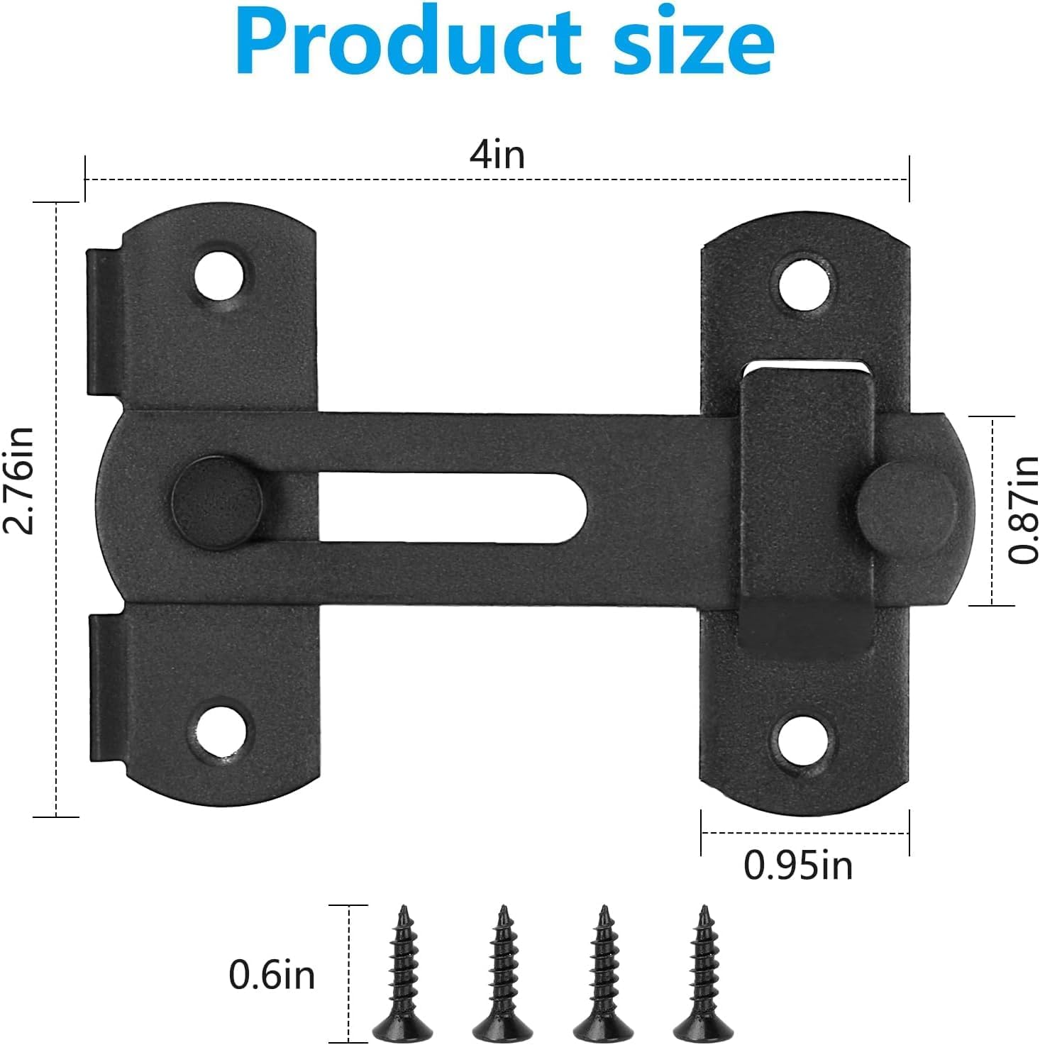 4-Inch​​ Black Barn Door Lock Sliding Cat Door Latch with Easy Installation, Rust & Scratch-Resistant,Door Latches Hardware for Barn,Screen,Bathroom,Garage, Cabinet (1 Pack)
