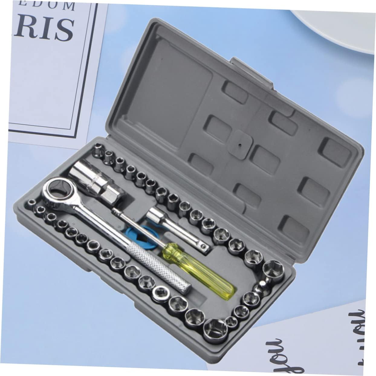 Mikikit 1Set Car Repair Tool Kit Durable Socket Wrench Sleeve Hand Tools Heavy Duty Motorcycle Repair Tool with Rubberized Grip for Vehicle Maintenance