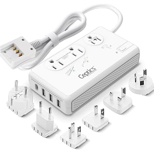 Ceptics 2000W Travel Voltage Converter for Hair Dryer & 200W Convert 220V to 110V for Curling Iron, Straightener, Chargers, Step Down World Power 4 USB Charging QC 3.0 SWadApt Type A, B, C, E/F, G, I