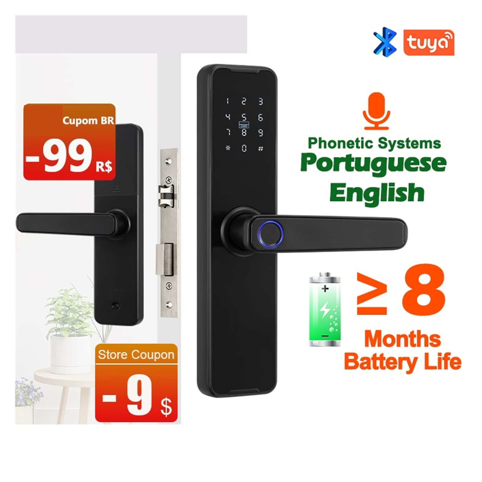 Serratura Smart, Serratura biometrica for impronte digitali K7 Pro+ Black Smart Lock App Tuya Sblocco remoto Serratura senza chiave Serratura elettronica ,Smart Lock Facile da Installare(22x240 5050)