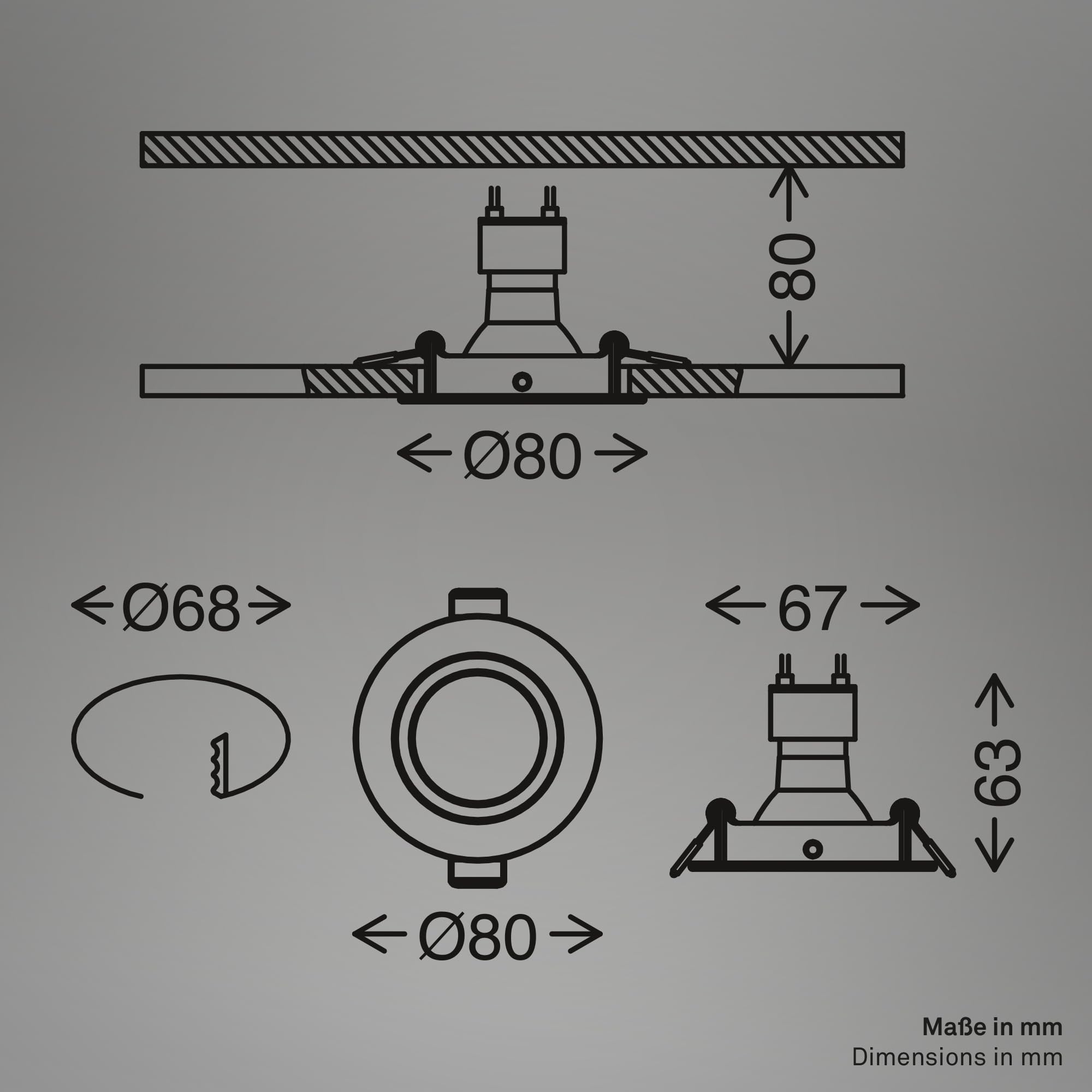 BRILONER - Pack 3 Downlights LED techo empotrables planos 230V, orientables, luz blanca cálida, ojos buey para, foco empotrable, 8 x 2,2 cm, blanco