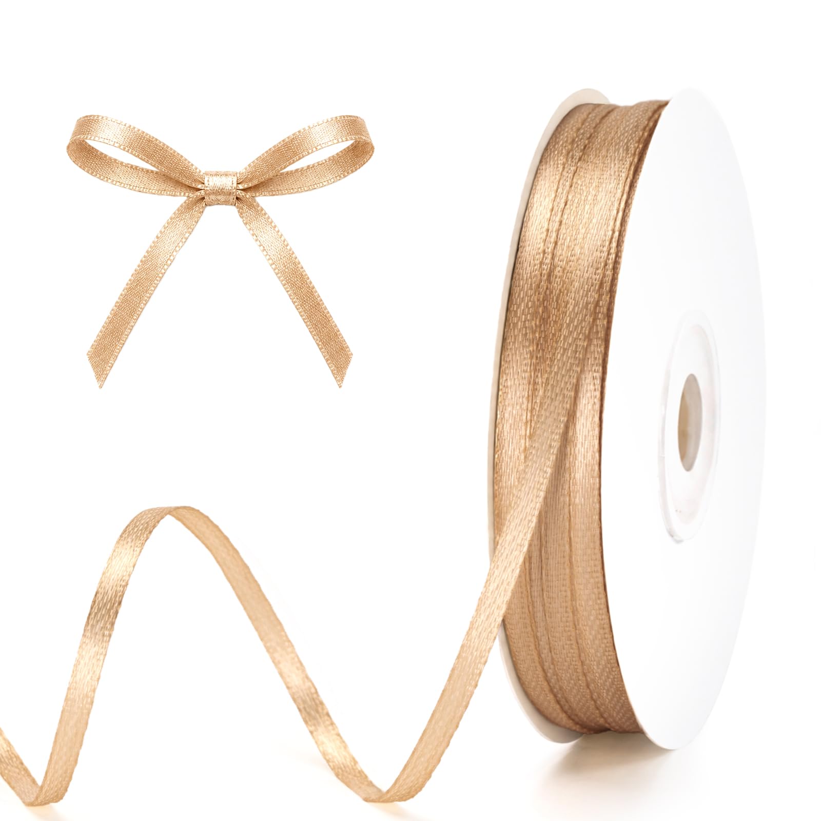 G2PLUS Light Brown Satin Ribbons 3mm: 100Yards Thin Gift Wrapping Ribbon for Wrapping Presents, Making Cards, Craft Projects,Christmas Decorations — image 1