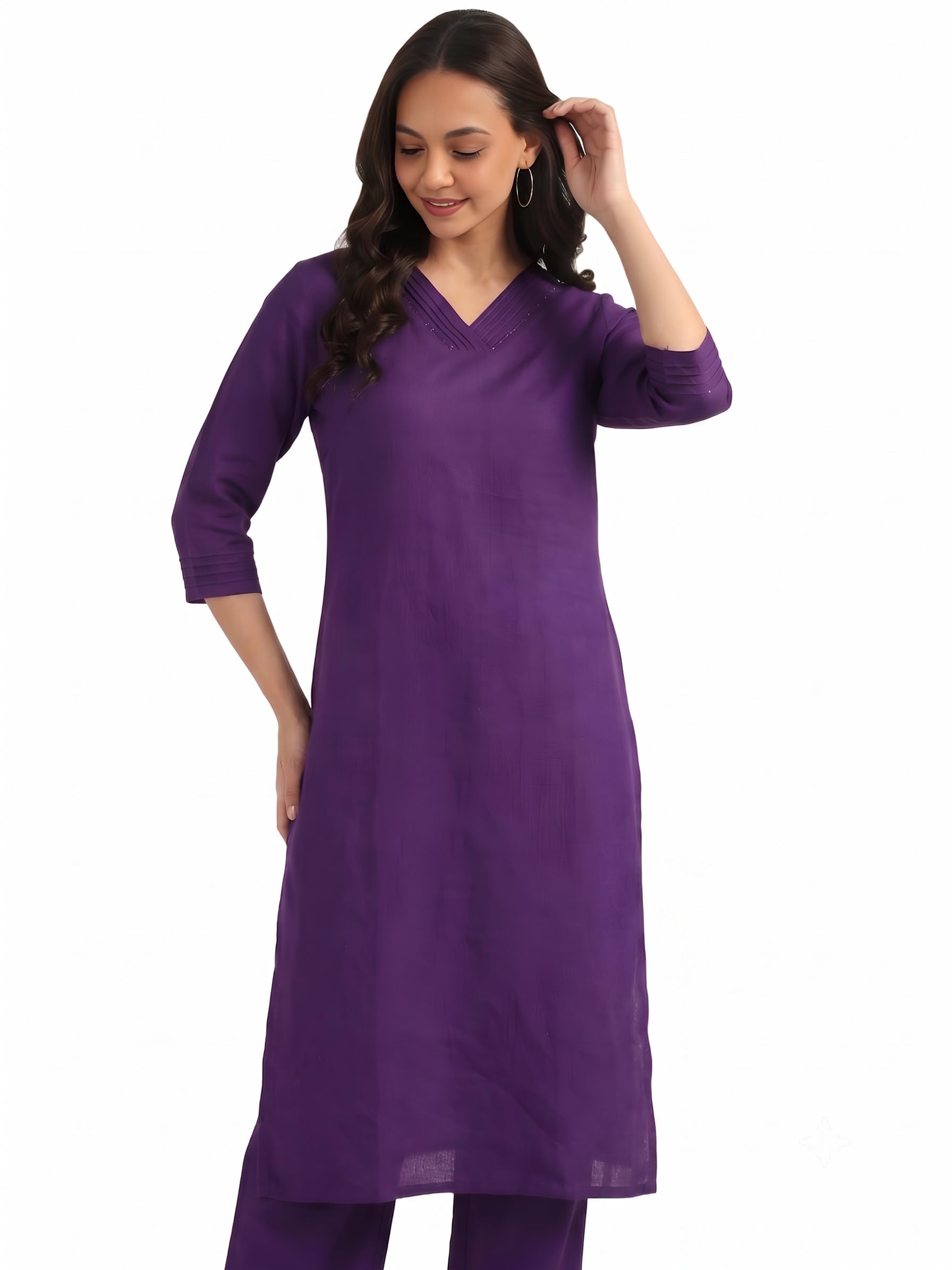 blocks of india Women's Solid Straight Kurta Set | Hand-Stitched Neck Details with Pintucks | Comfortable Pants with Pockets, Elastic Waist & Drawstring Fit-picture-13