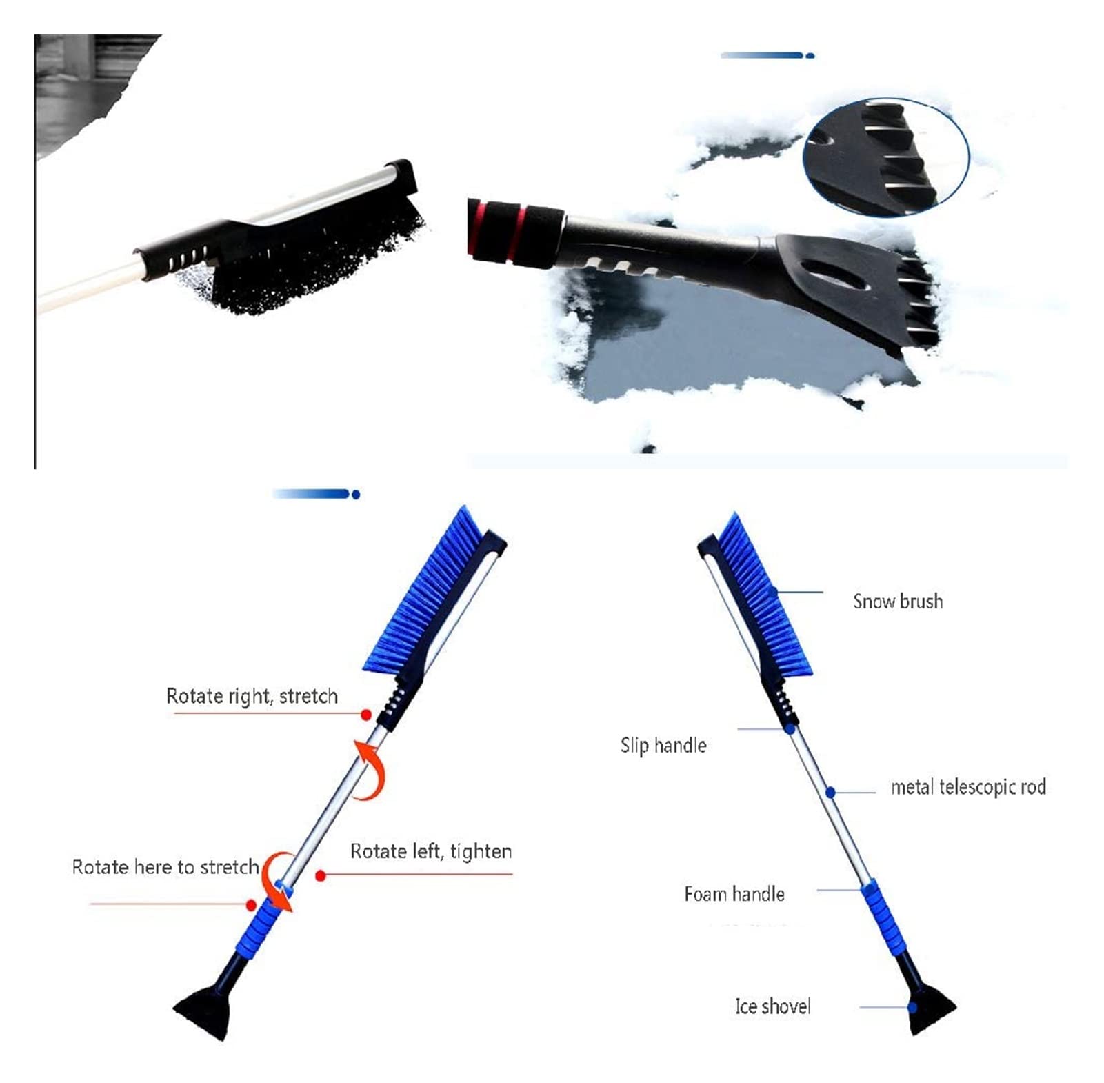XMING Cepillo de Nieve del Coche, Escoba de remoción de la Nieve automática Extensible con raspador de Hielo, Agarre de Espuma, Cepillo de Nieve telescópico for camión de automóviles SUV, Negro (Colo
