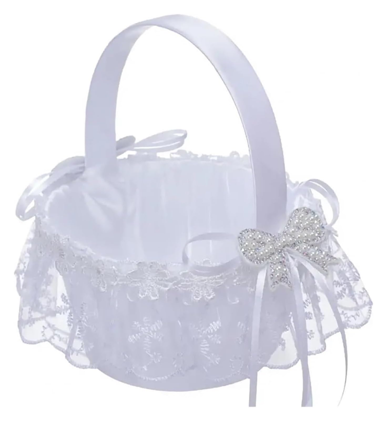 Wedding Petal Confetti Basket, White Lace Decor Handheld Flower Basket for Wedding(White2)