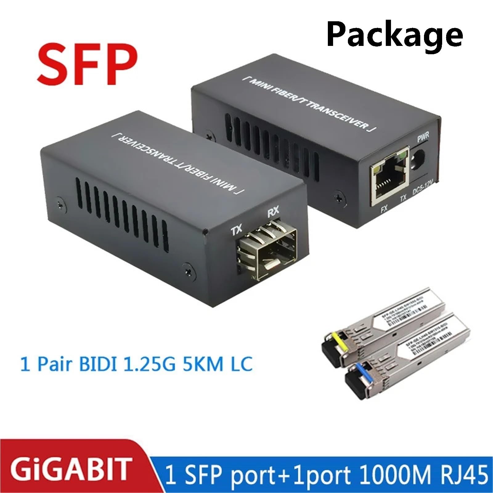 SFP Moduł SFP konwerter mediów Gigabit Mini10/100/1000 Mbit/s światłowodowy przełącznik Ethernet 1SFP1E 1F1E (1 para Iron Shell SFP)