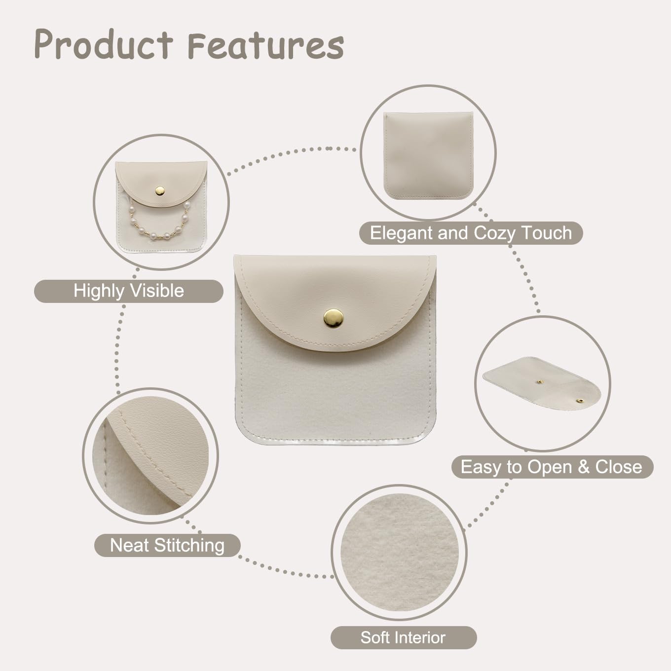 8 Pcs Mini Clear Travel Jewelry Pouches, 3.93"x3.93" Small Beige Reusable Transparent Jewelry Bags with Snap Button, Portable Anti-Tarnish Jewelry Organizer for Trip Storage, Display & Gift Packaging - Image 3