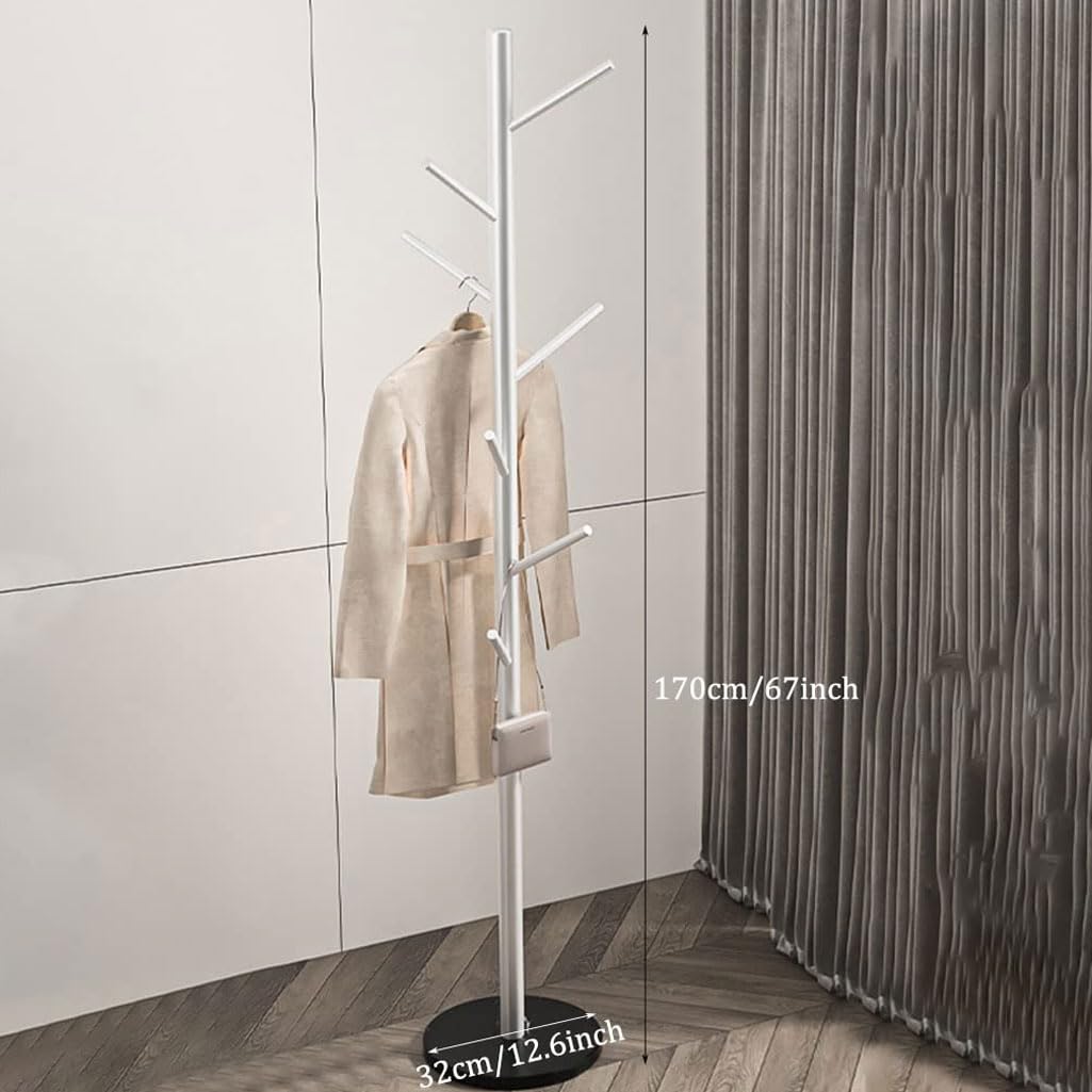 Appendiabiti autoportante in metallo con base in marmo, 7 ganci, organizer per cappelli e cappotti, per ingresso, corridoio, camera da letto, armadio, elegante albero bianco