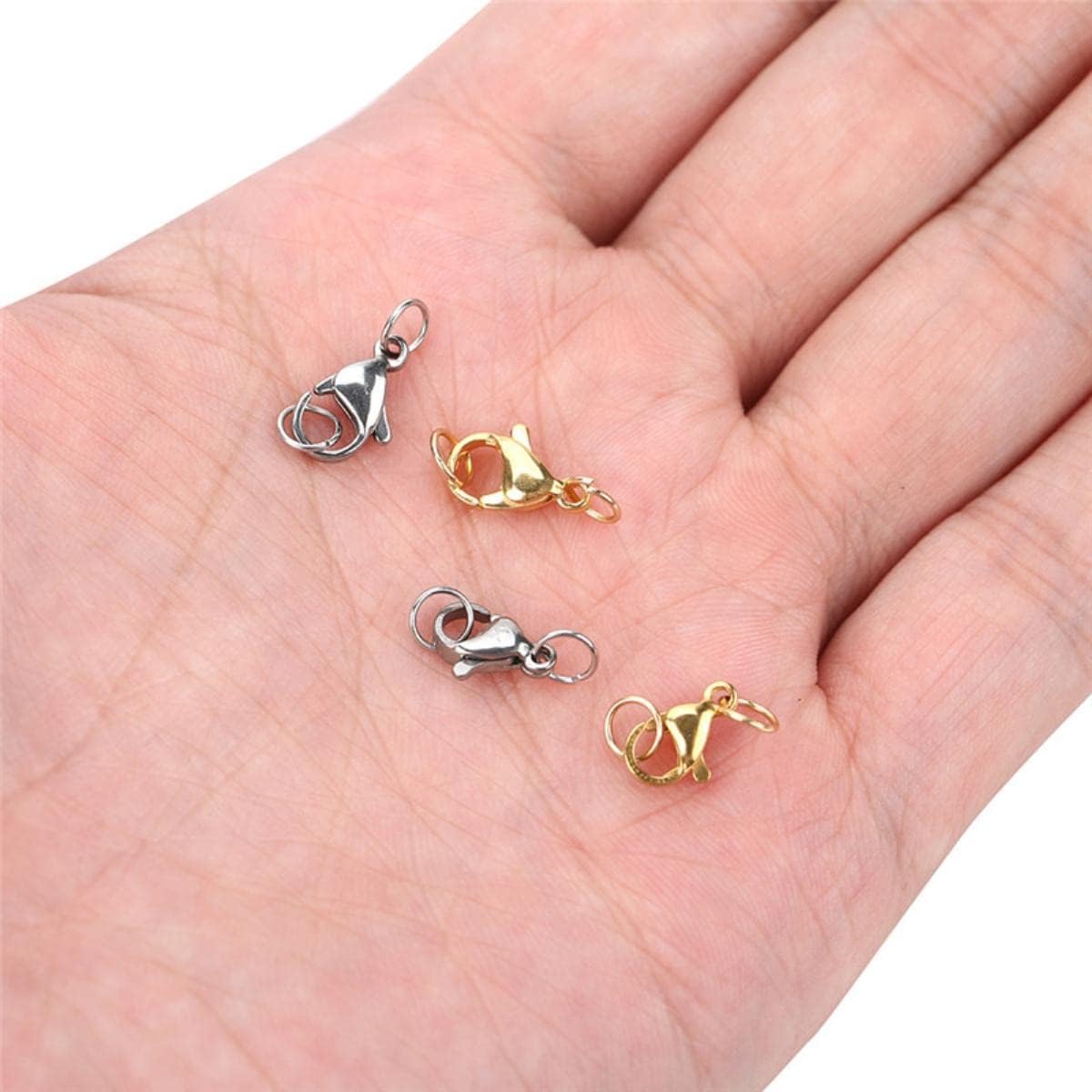 Zapięcie homarowe, zapięcia jubilerskie, 50 sztuk ze stali nierdzewnej karabińczyki haczyki na naszyjnik bransoletka 10mm 12mm złoty kolor złącza Fit komponenty do wyrobu biżuterii-złoty, 7x10mm