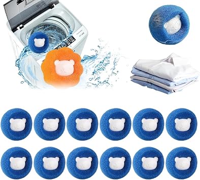 12 PCS Floating Hair Filtering Mesh Removal, 2025 Upgraded Laundry Pet Hair Catcher Pet Lint Removers, Reusable Washing Machine Hair Filter Cleaning, Mesh Bag Pet Dog Cat Hair Removers Blue