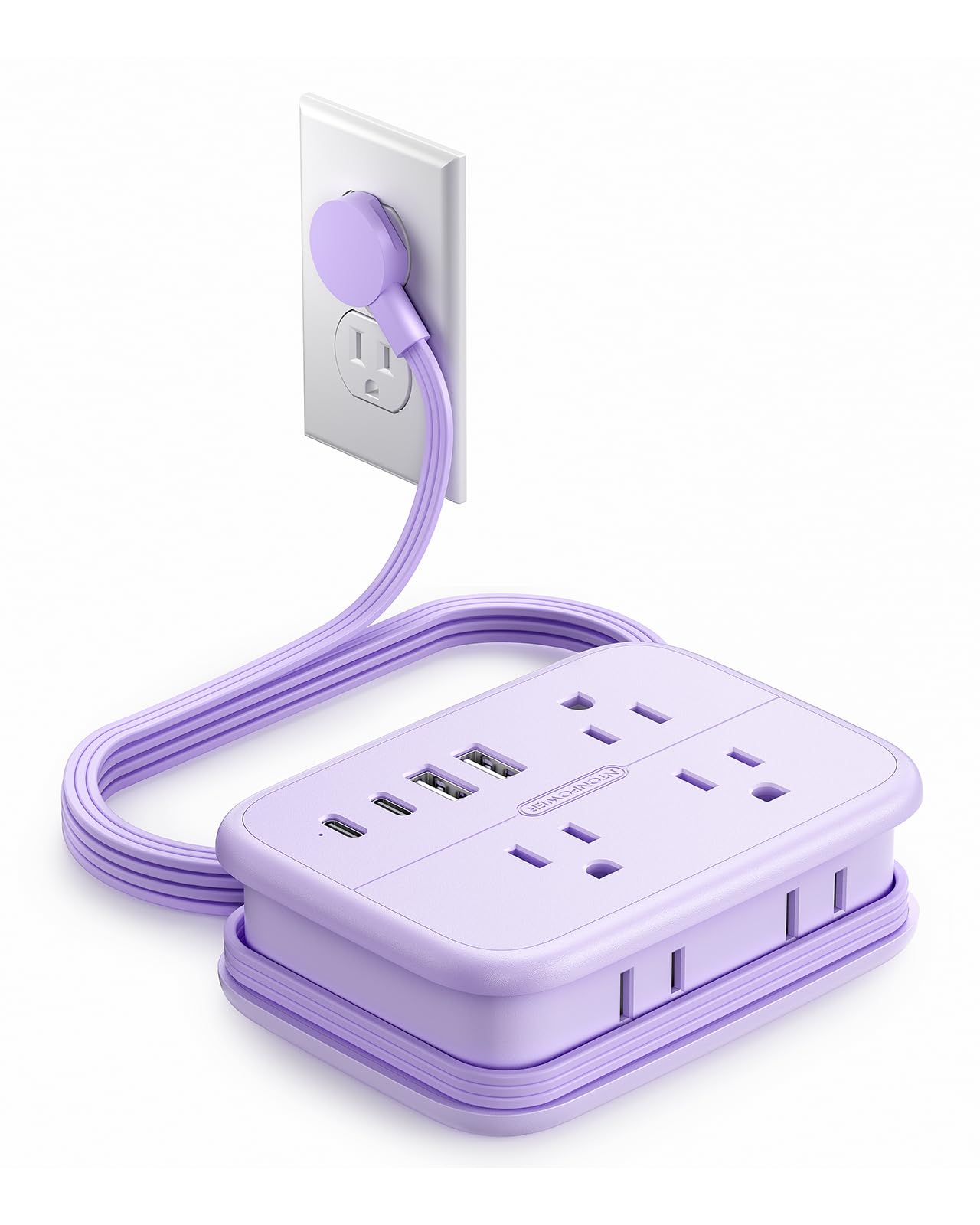 NTONPOWER Purple Travel Power Strip, 6 Outlets 4 USB Ports(2 USB C), 4ft Purple Extension Cord Wrapped Around Small Power Strip, Compact for Travel,
