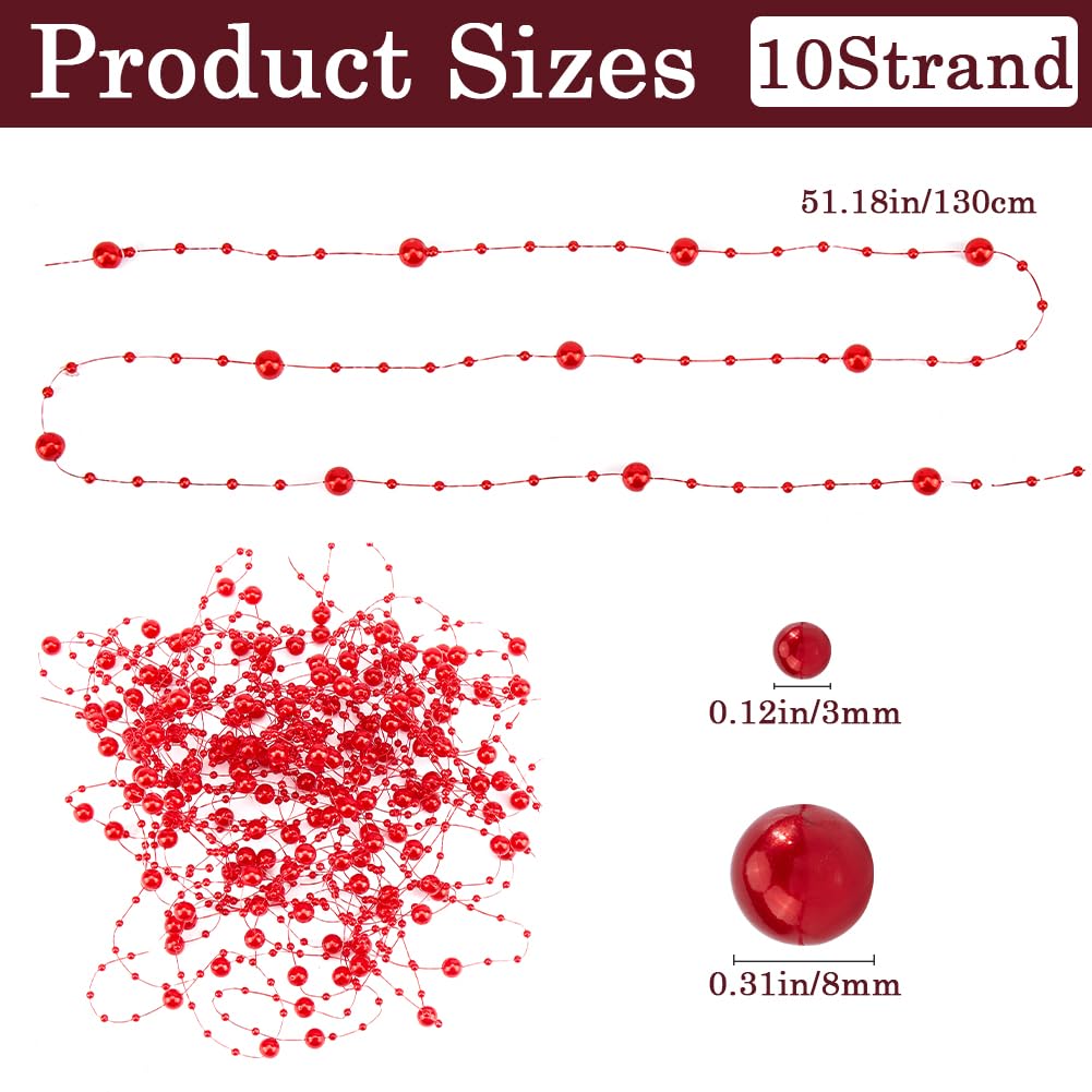 GORGECRAFT 10 Strands Red Pearl String 3-8mm Faux Artificial Pearl Beads Chain Party Garland Decoration for Floating Candles Centerpiece Vase Filler Christmas Wedding Ornaments DIY Crafts - Image 2