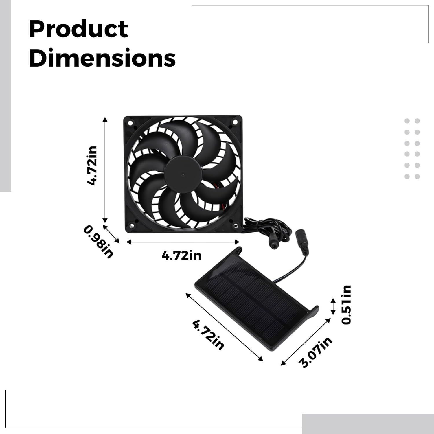 3W Solar Panel Fan Kit With 4.7 In Cooling Fan, 5V/0.4A Output, Exhaust Fan For Pet House, Chicken Coop, Rv, Greenhouse