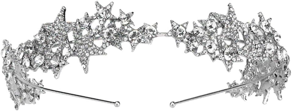 Beaupretty Star Crown: Silver Star Headband - Rhinestone Crystal Tiara - Bridal Crown Headband for Wedding Birthday Party