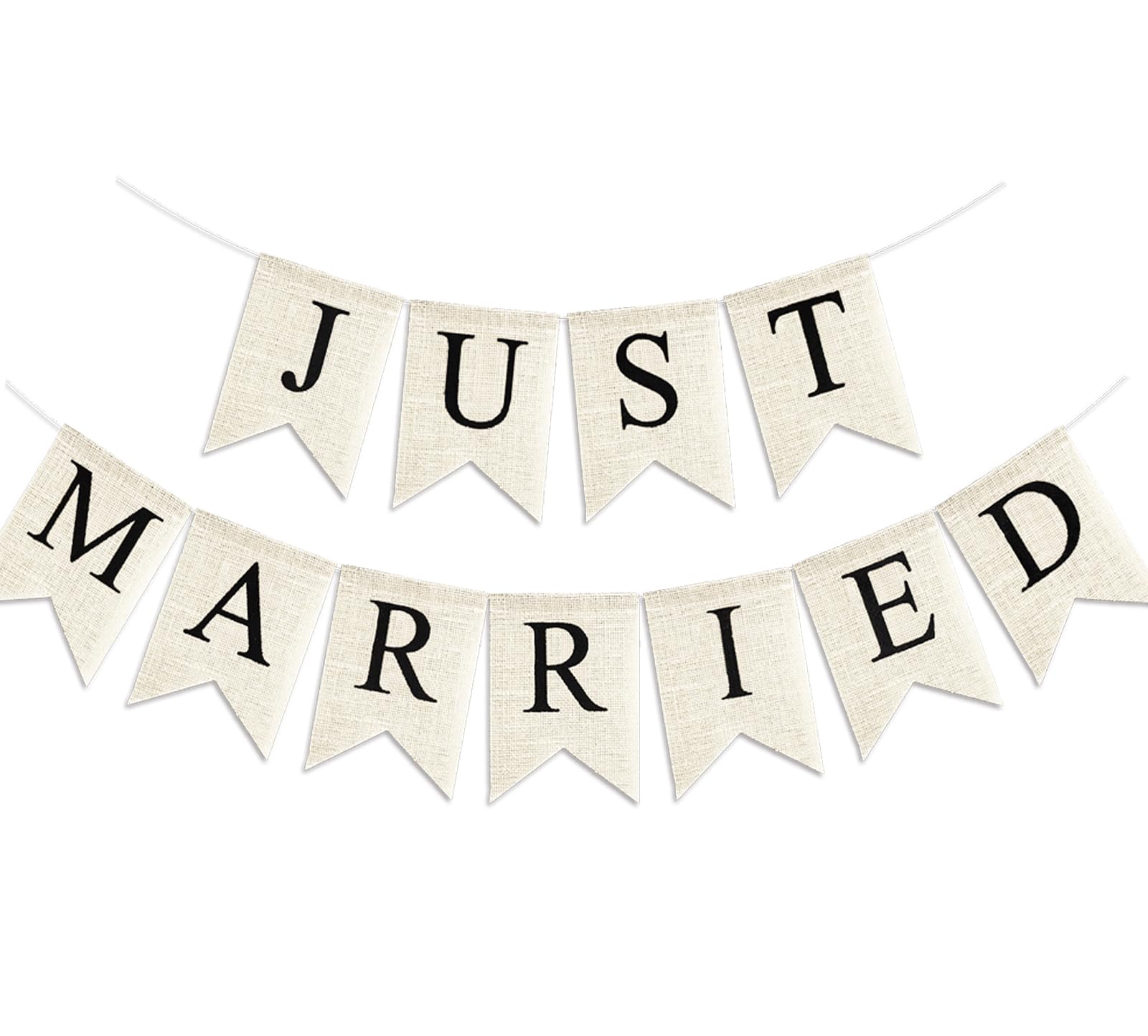Tazuxetuqe Just Married Burlap Banner Vintage, Rustic Just Married Banner Cream White with Black Letters, Pre-made Engagement Wedding