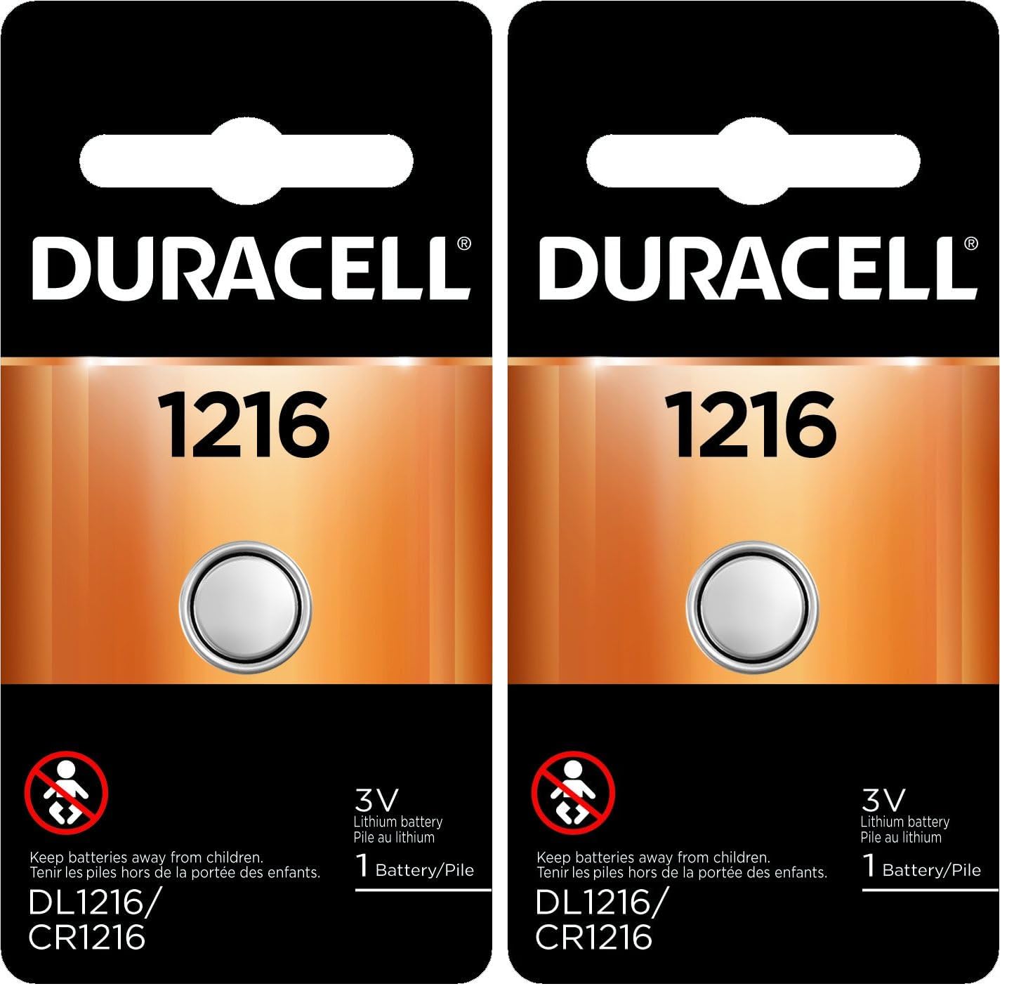 DURACELL CR1216 3V Lithium Battery, 1 Count Pack, Lithium Coin Battery for Key Fob, Car Remote, Glucose Monitor, CR Lithium 3 Volt Cell (Pack of 2)