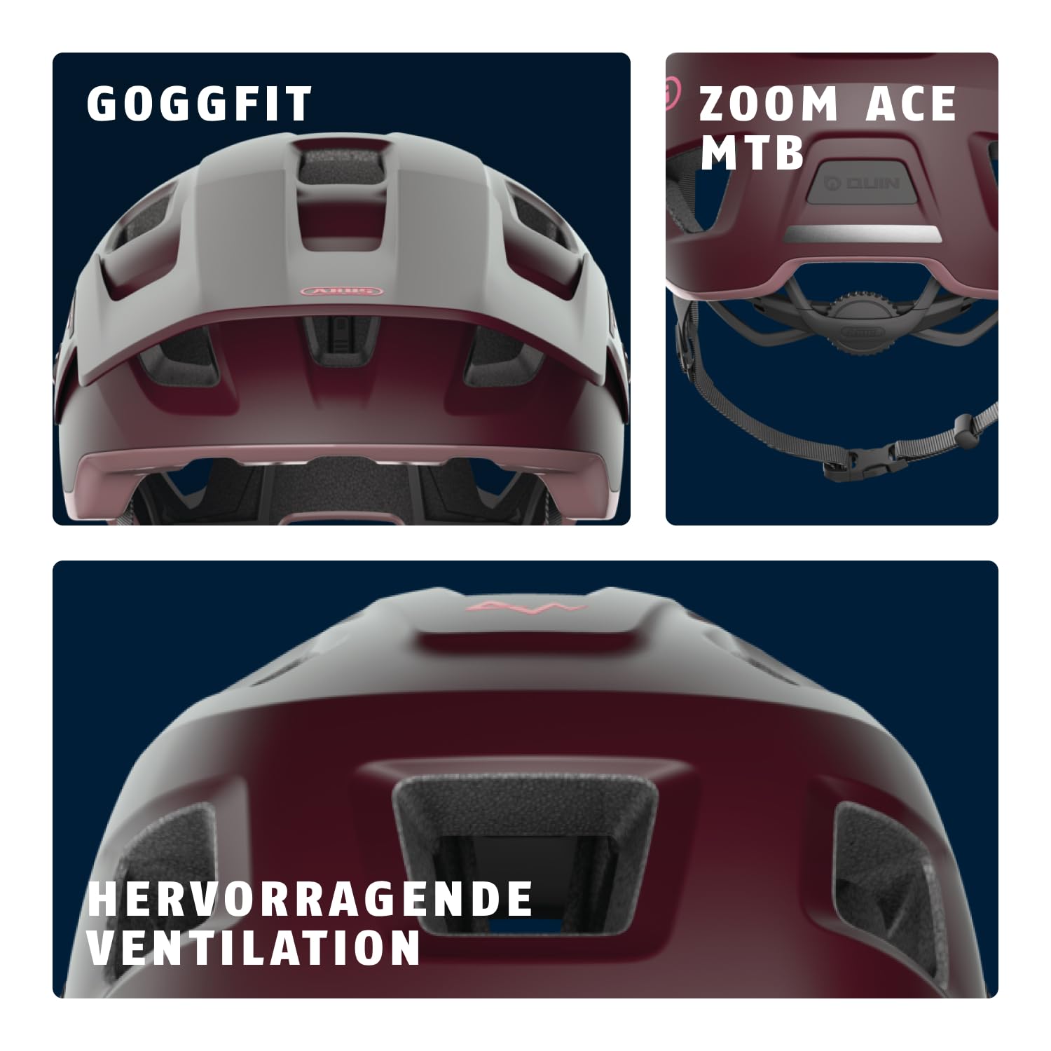 ABUS MTB-Helm MoDrop - robuster Fahrradhelm mit guter Belüftung für Mountainbiker - individuelle Passform - Unisex - Dunkelrot, Größe M