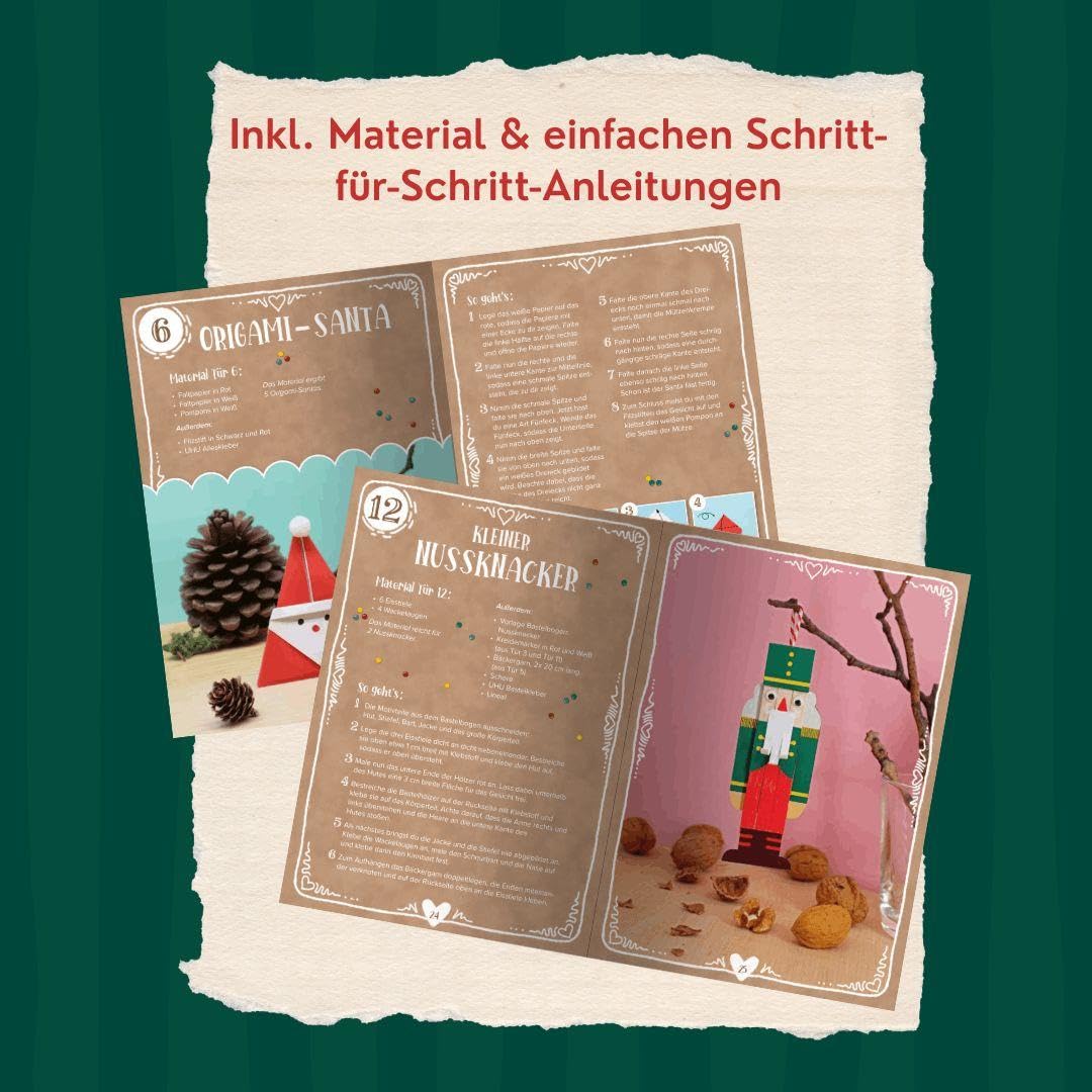 Bastel-Adventskalender für die ganze Familie - Dein kreativer DIY-Adventskalender mit 24 Türchen voller Bastel- und Beschäftigungsideen. Material für 24 Projekten. Mit Anleitungsbuch und Vorlagen