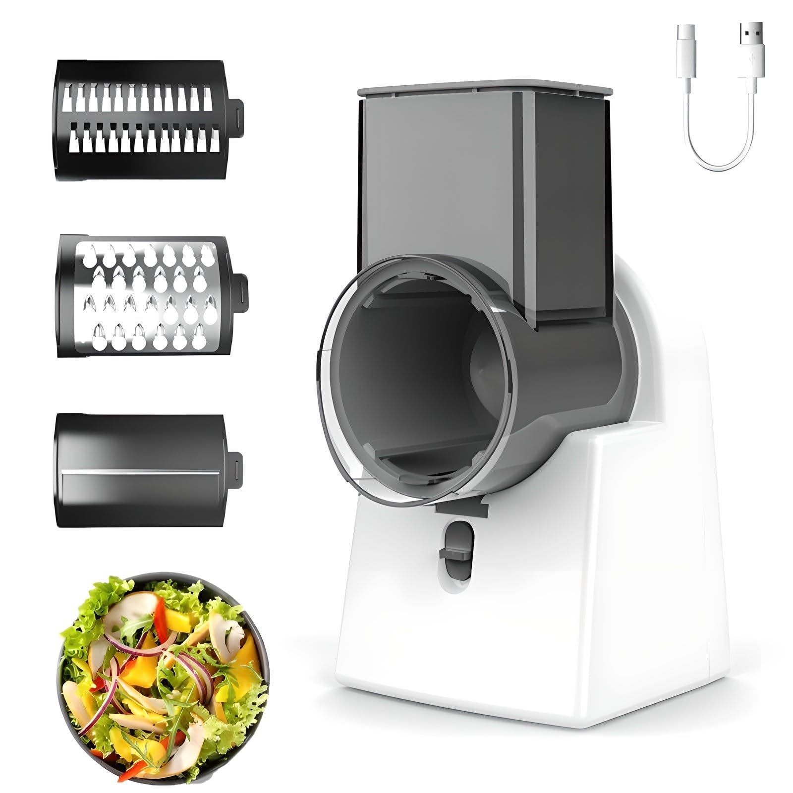 Rallador de verduras eléctrico para picar sin esfuerzo con tres cuchillas y carga por USB