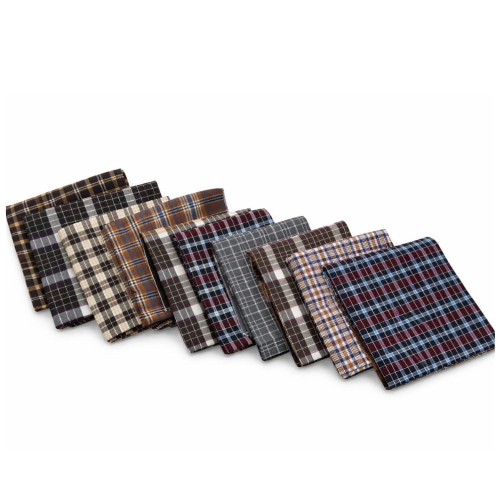 Men Cotton Handkerchief Big Size 22x22 Inches | Soft Cotton Hanky for Men | Checked Rumal | Pack of 10-picture-33