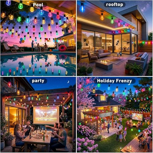 Image of Outdoor String Lights,400FT Smart RGB+IC Patio Lights with Shatterproof LED Bulbs ,Outside Light Dimmable Patio for Decor DIY IP67 Waterproof ,Courtyard, garden,Holiday,LED lights more Scene Modes