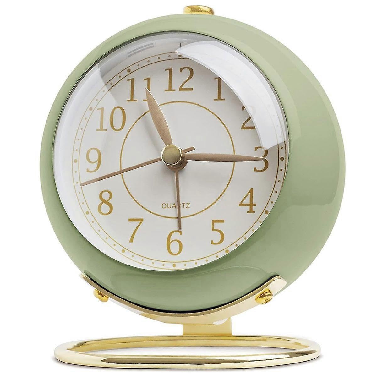 JOYHAPPST European Style Metal Clock Ingenious Mute Round Children Electronic Quartz Alarm Clock for Living Room Bedroom,Light Green