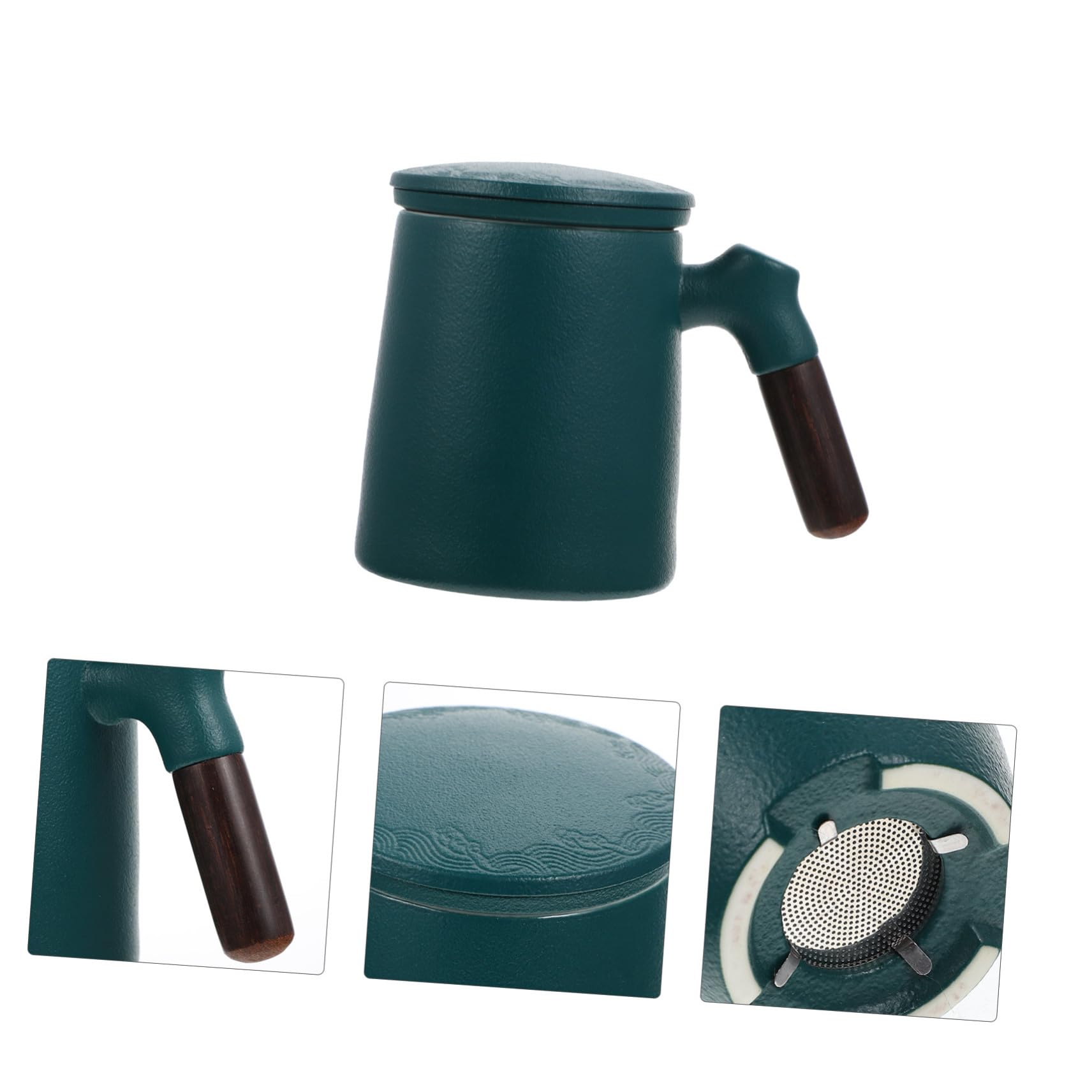 jojofuny Taza de Cerámica para Té con Infusor y Tapa Asa de Madera Capacidad Media Diseño Ligero y Base Antideslizante para Infusiones Caseras y Sueltas