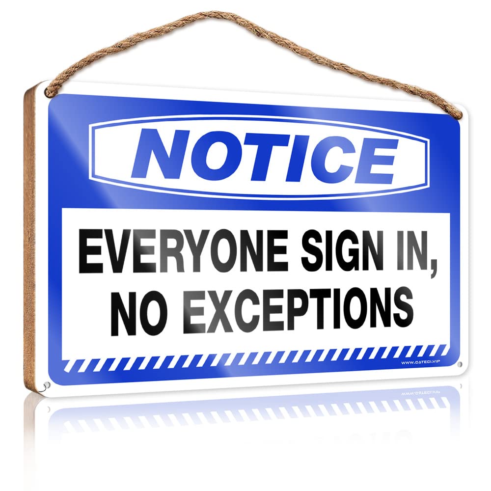 FZFN Wood Sign Plaque Notice Everyone Sign In, No Exceptions Wooden Sign Boys Bedroom Decor Beach Decorations For Home(23X35CM)