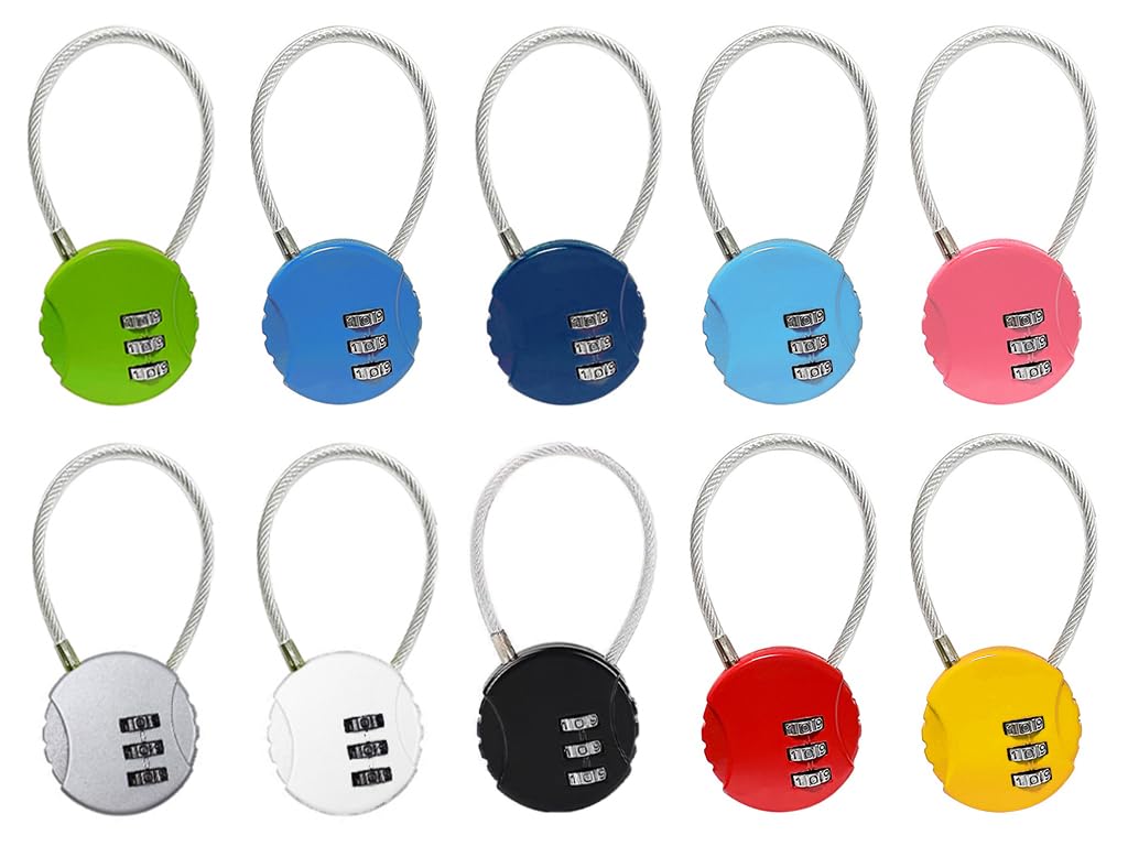 Anlising Random Color 10Pcs 3 Digit Combination Padlocks, Small Combination Cable Padlock, 3 Digit Security Cord Padlocks, 3 Digit Padlocks With Code, Keyless Resettable Padlocks, For Backpacks, Suitcase, Locker