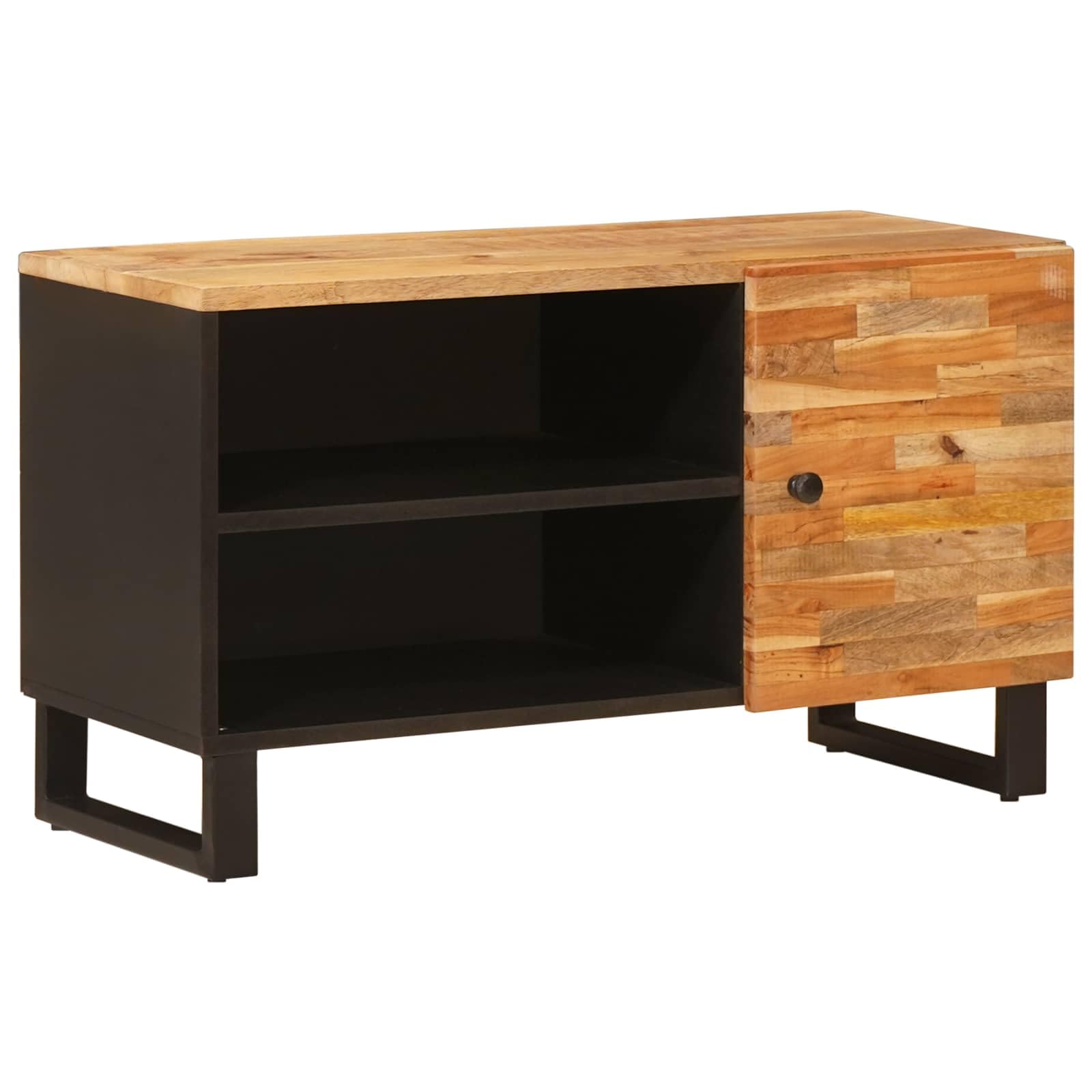 TV-Schränk mit Regal aus massivem Mangoholz Braun 80 x 33 x 46 cm mit 2 Regalen und Tür für Wohnzimmer Heimkino Gaming und Aufbewahrung von Mediengeräten und Zubehör