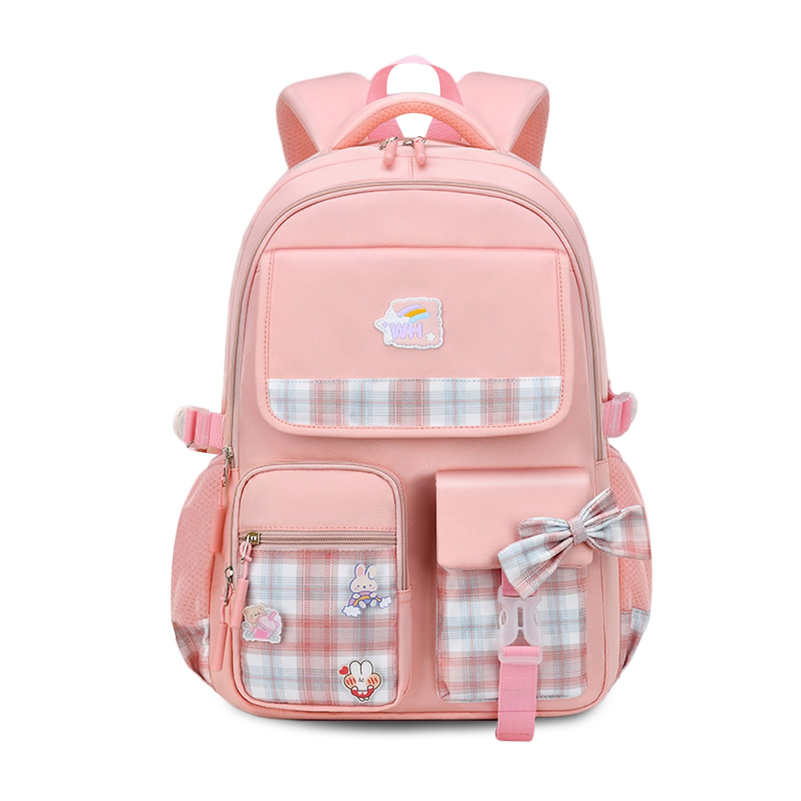 FANDARE Zaino per bambini per la scuola Luminoso Zainetti Cartelle Zaino Scuola Elementare Zaino Casual Ragazze Ragazzi Zainetto per Studenti Viaggiare con ciondolo in peluche & Badge carino Rosa