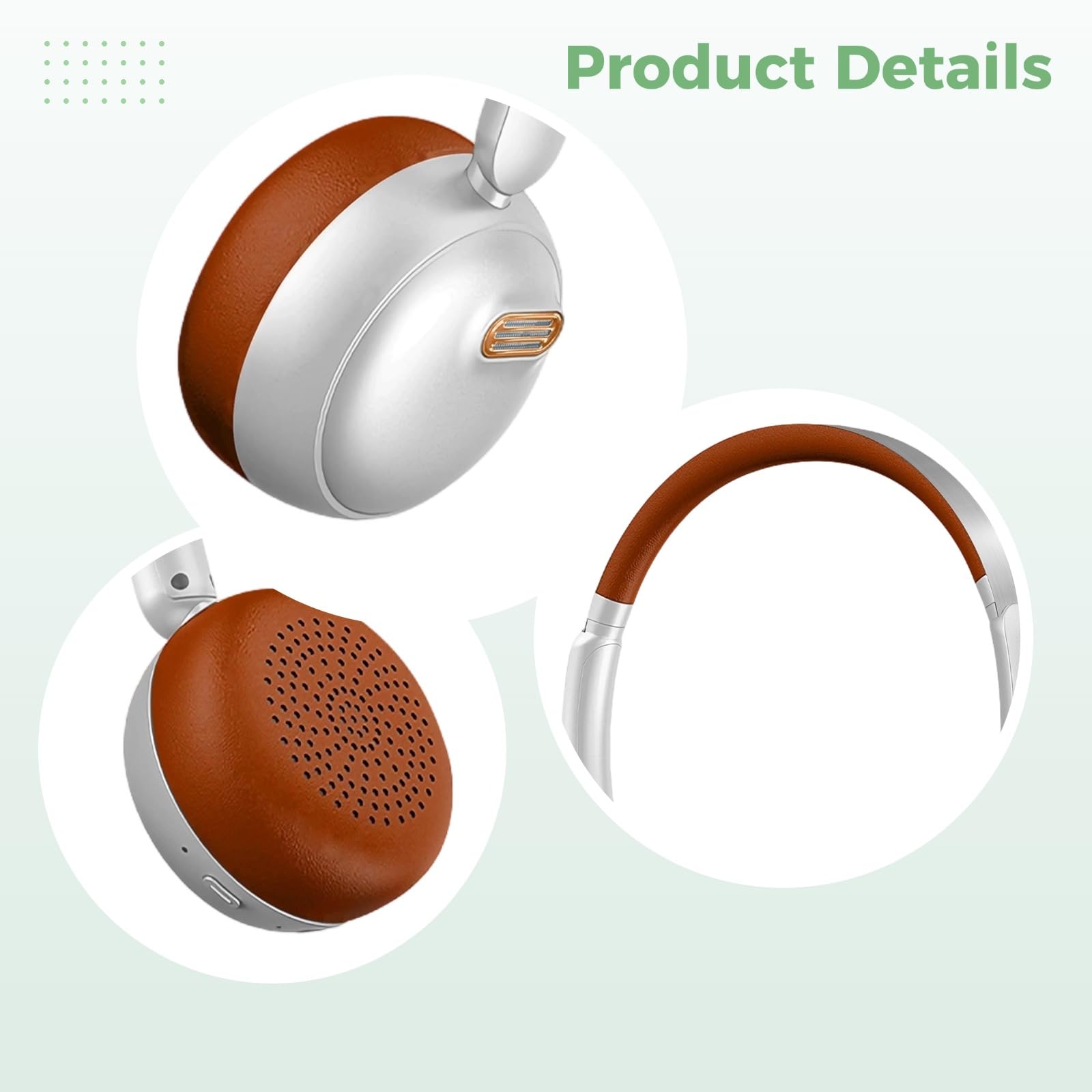 Auriculares inalámbricos, auriculares supraaurales retro marrones con cancelación activa de ruido, graves profundos para juegos y música, inalámbricos 5.3, tiempo de reproducción de 30 horas, diadema