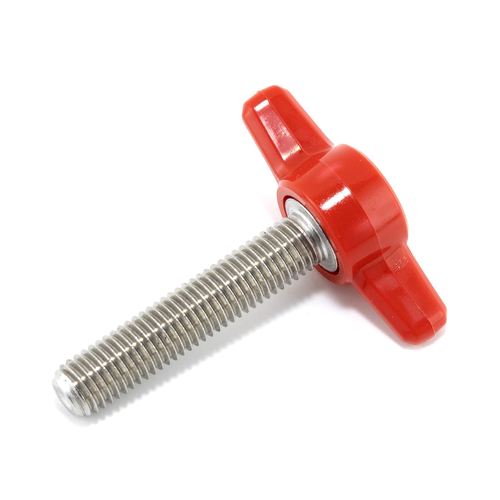 1/4"-28 x 1-1/4" Thumb Screw Stainless Steel - Red Tee Wing Plastic Knob - Fine Thread Thumbscrew - Length: 1.250" - Proudly Built in USA - Package of