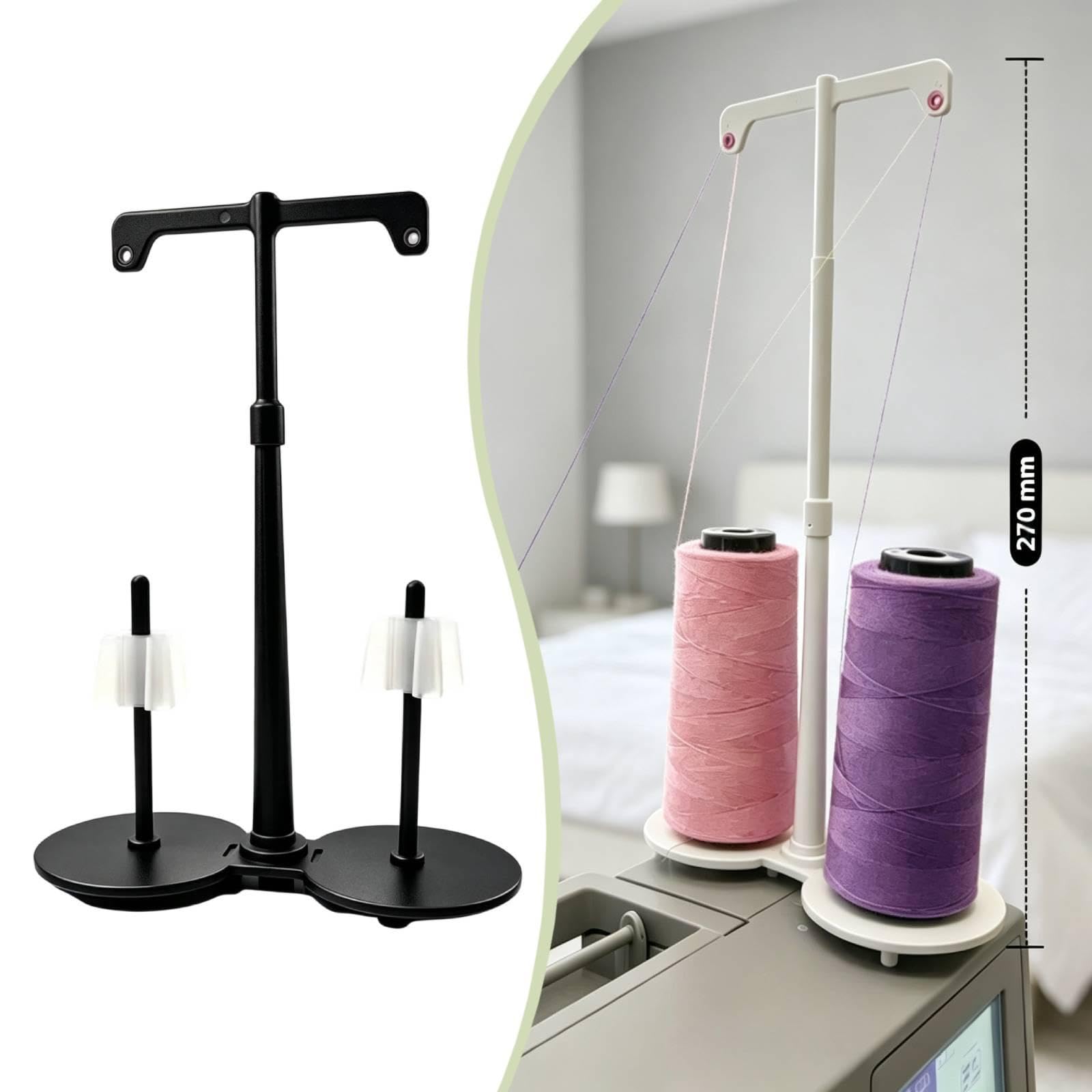 Soporte Doble para Hilo para Máquina de Coser, Organizador, Soporte Doble para Hilo, Antideslizante, Soporte Equilibrado, Fabricado en PP, Fácil Insta, Negro, Individual