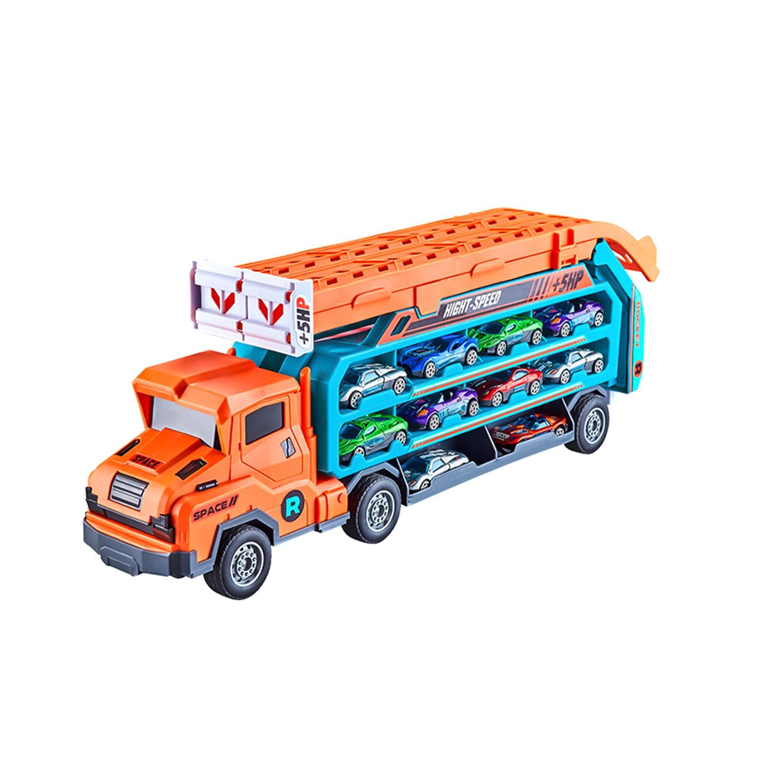 Camión Transportador de Coches de Juguete, Camión de Transporte Transformable, Divertido Camión de Juguete Plegable, Transportador de Almacenamiento D, Naranja