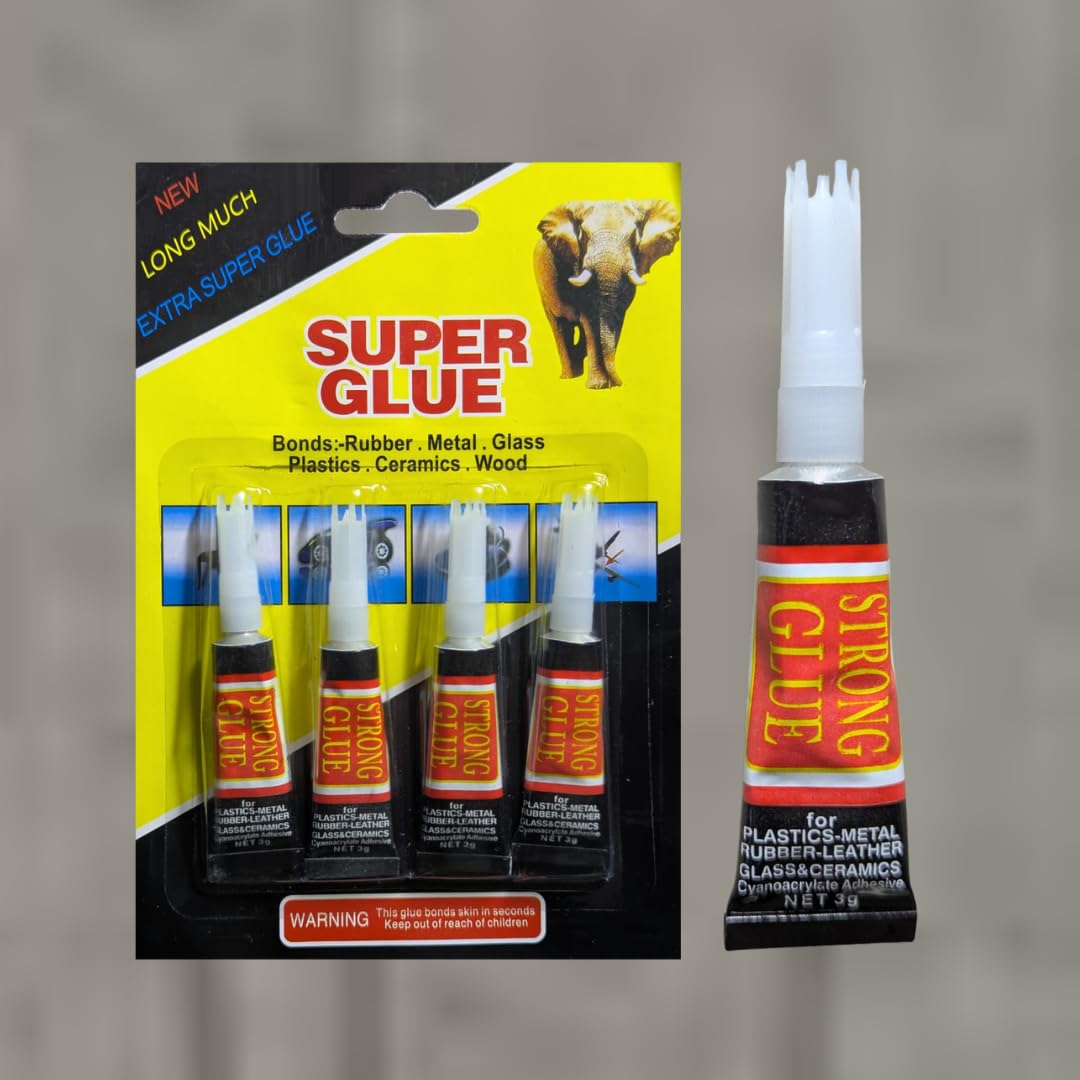 Super Glue لاصق قوي سريع - (4pc Tubes x 3g) | Instant Strong Bond Adhesive for Metal, Wood, Plastic, Glass & Leather | Precision Tip | صمغ متعدد الاستخدام