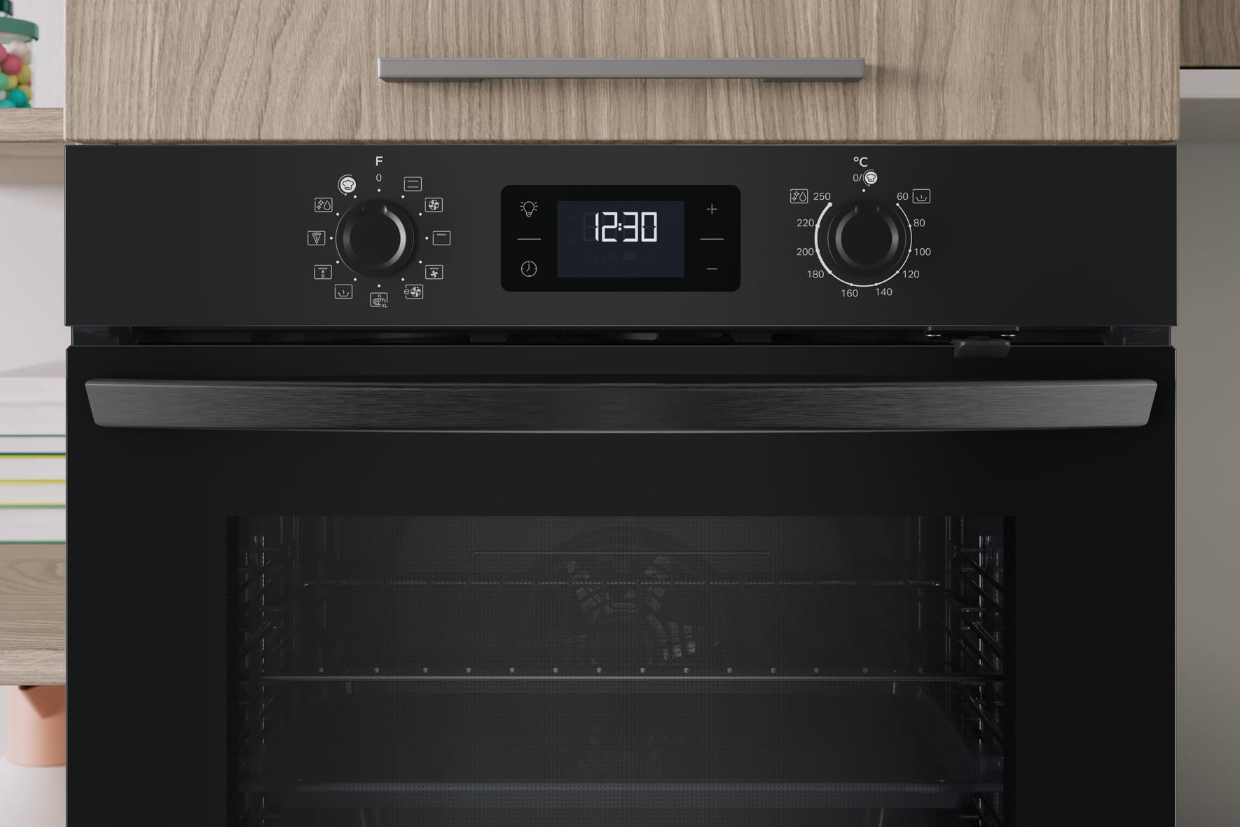 Privileg PBA285HR0K Einbaubackofen 71 Liter Hydrolyse-Reinigungsfunktion Heißluftbackofen 11 Funktionen Black Glass
