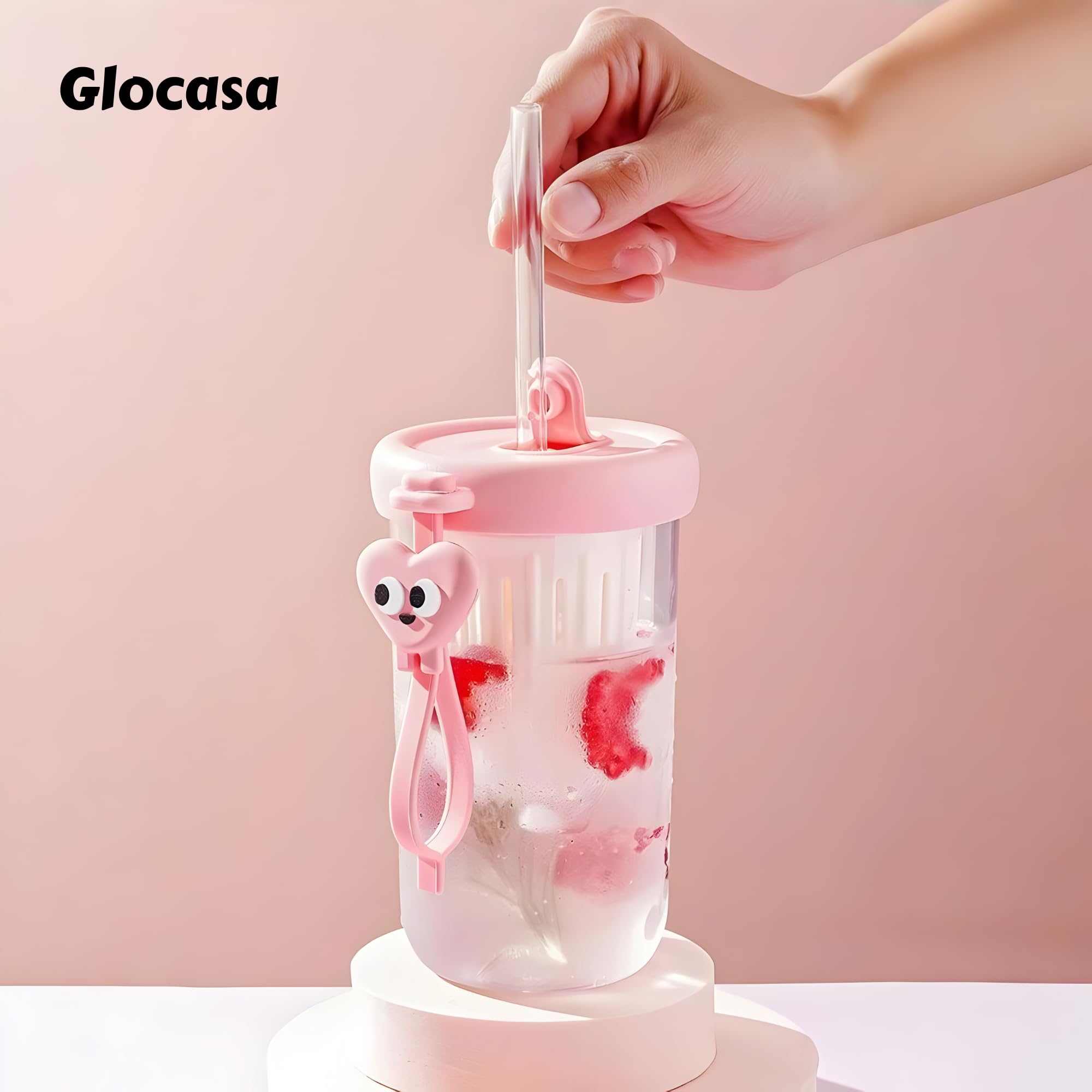 GLOCASA Cute Glass Tea Infuser Tumbler with Straw & Lid - Reusable Loose Leaf Tea Cup, Easy Brew Clear Glass Mug for Home, Office & Gifting (400 ML) 1 PICS Multicolur 3