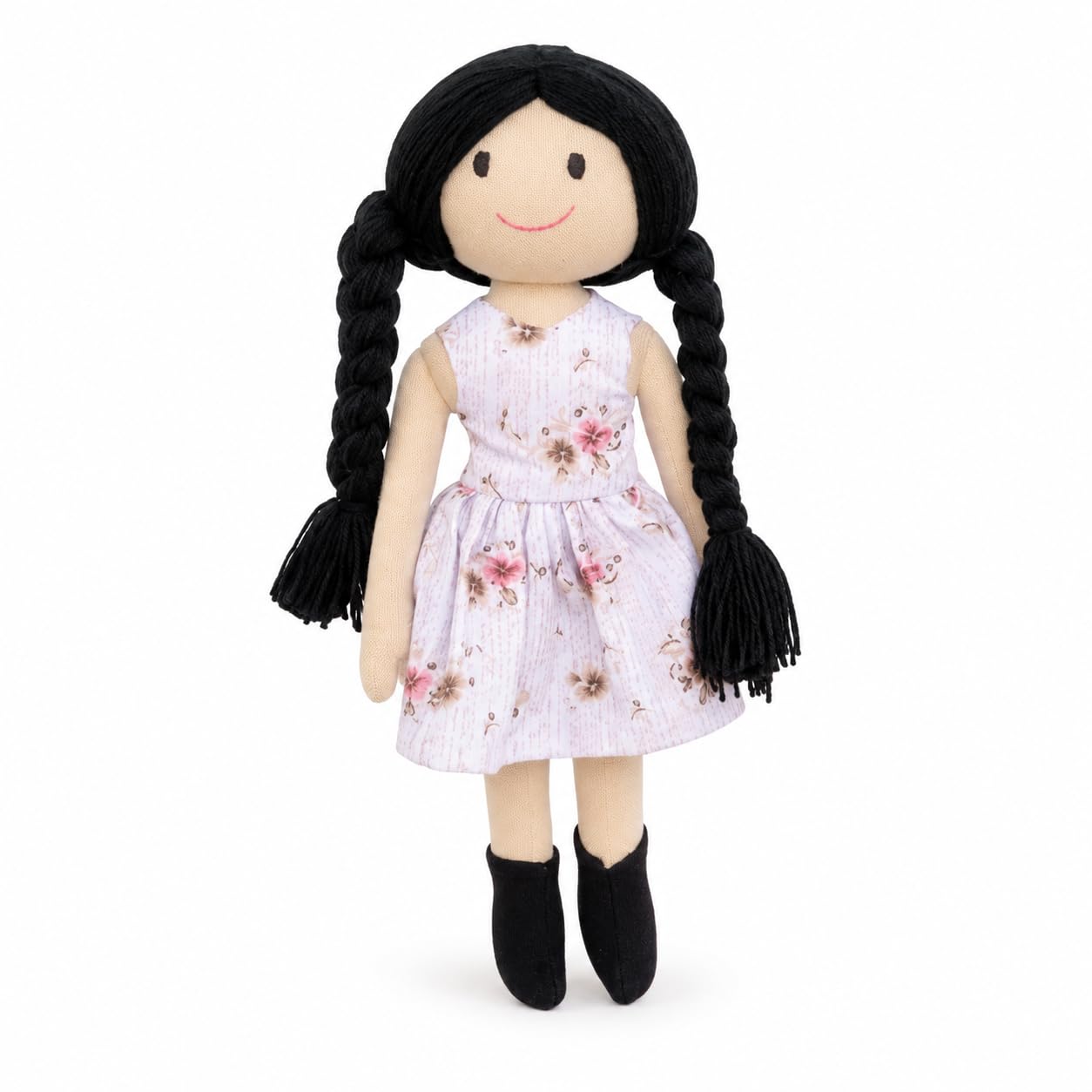 floral girl handcrafted indian rag doll, soft cotton fabric & yarn hair south indian cloth doll, handmade fabric doll for kids, decor & gift