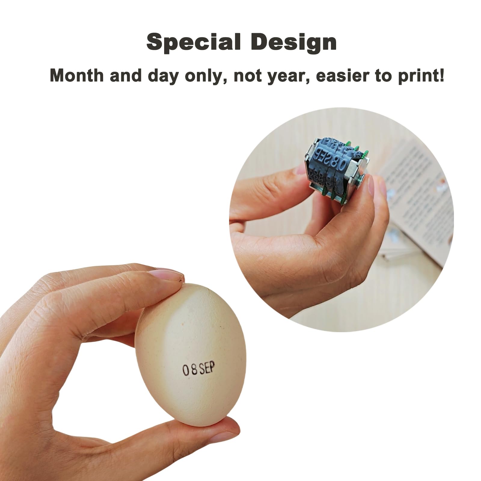Homvik Egg Date Stamp for Fresh Eggs Rubber Egg Stamper, Suitable for Chicken Duck Turkey Quail Eggs Without Ink Pad - Image 4